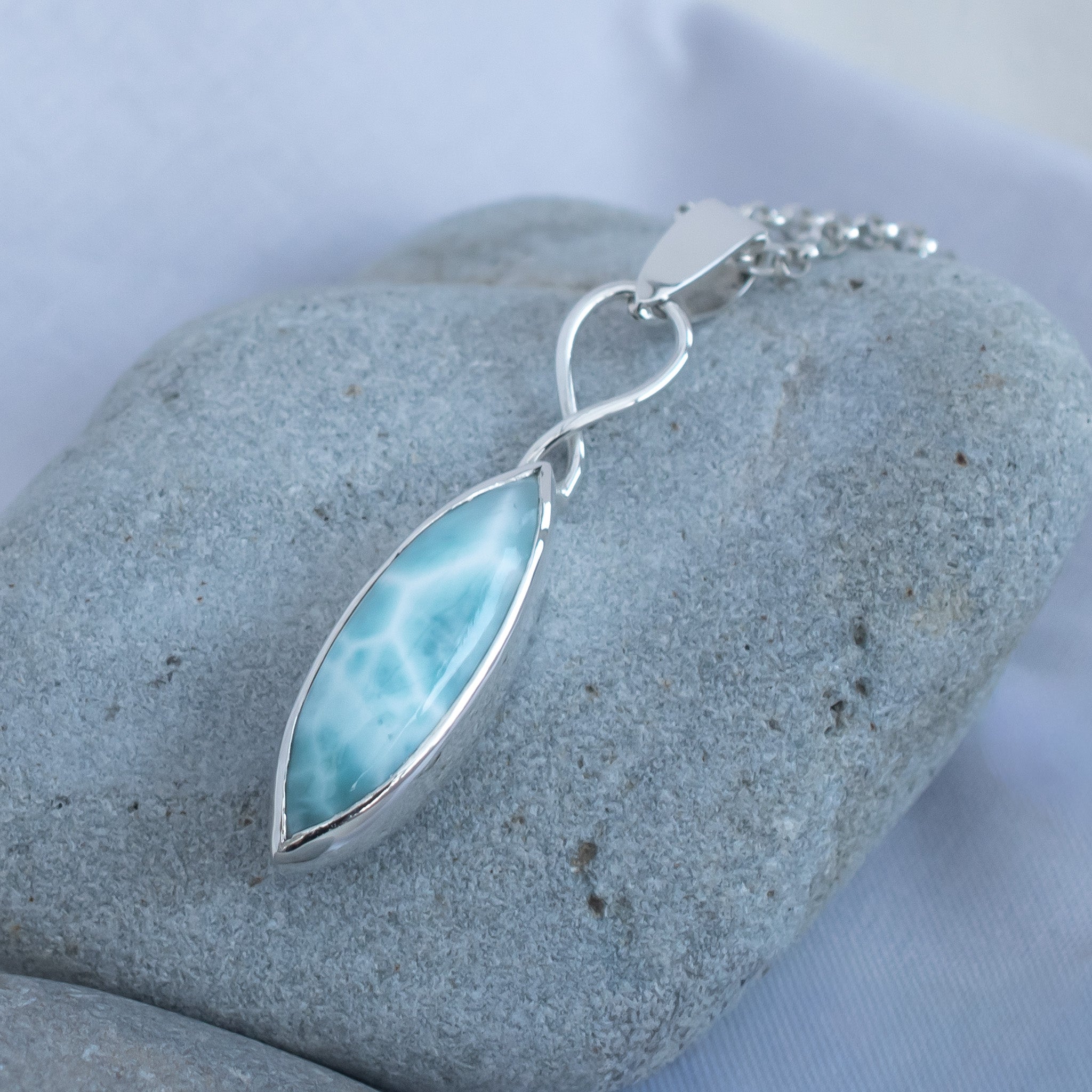 Dominican Republic Larimar Pendant, Celtic Style with Argentium Silver, One of a Kind