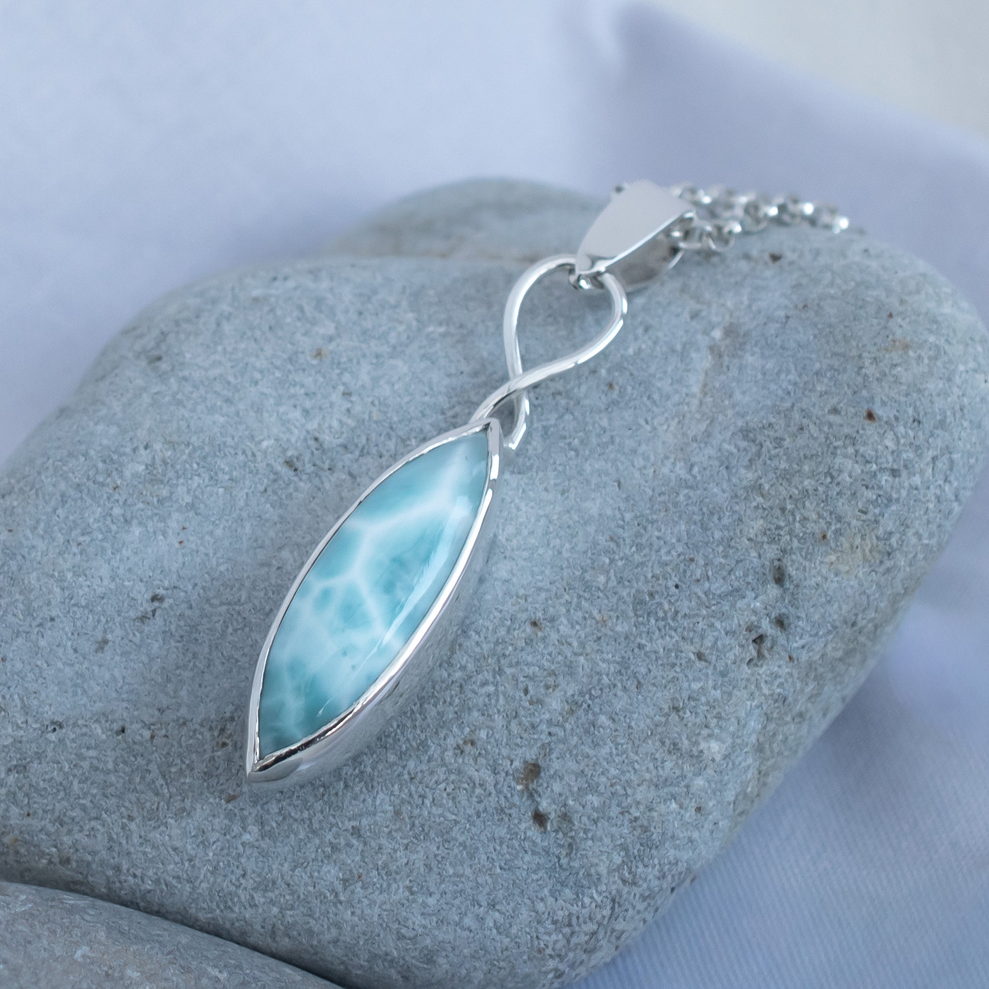 Dominican Republic Larimar Pendant, Celtic Style with Argentium Silver, One of a Kind