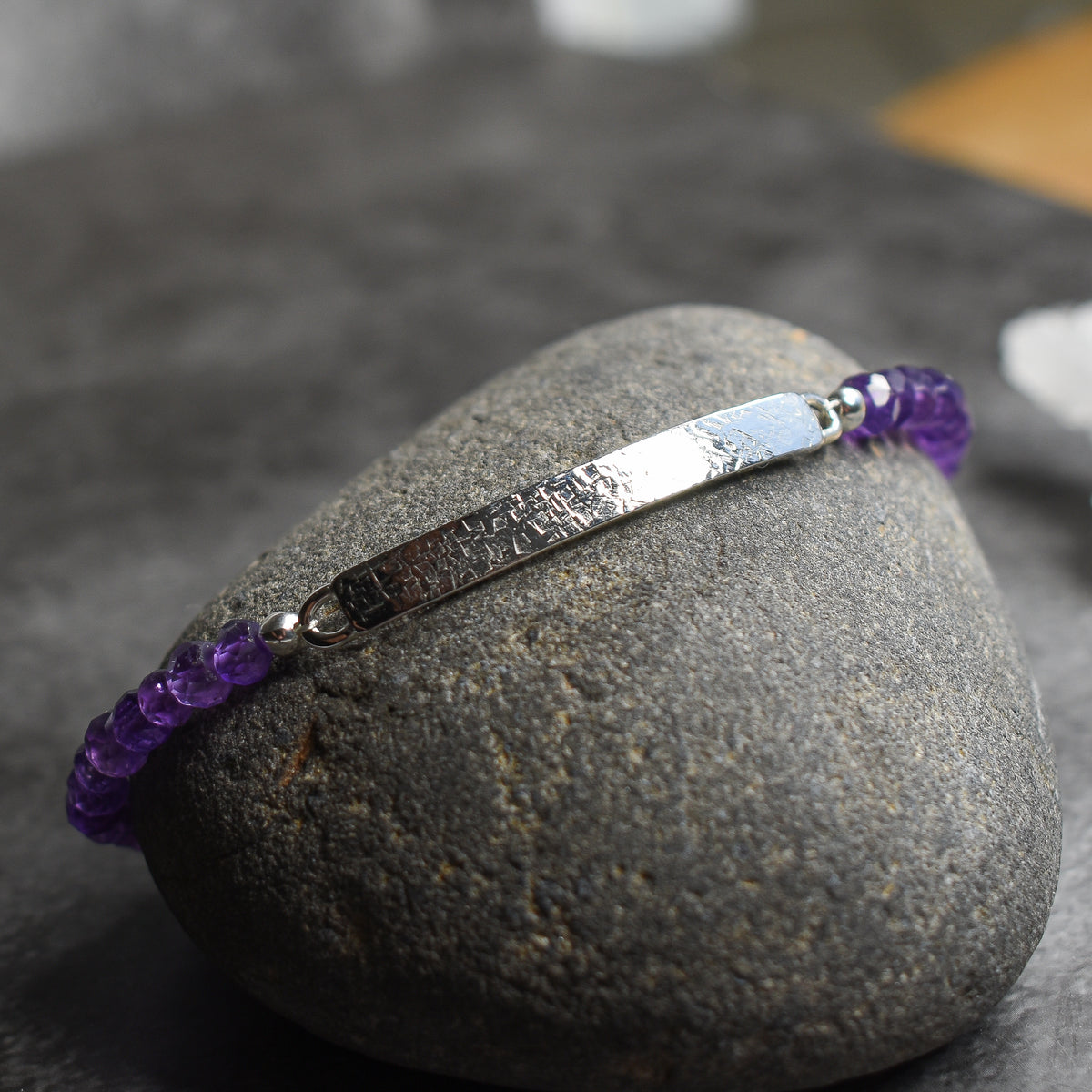 Amethyst Gemstone Bar Bracelet – Handmade Argentium Silver