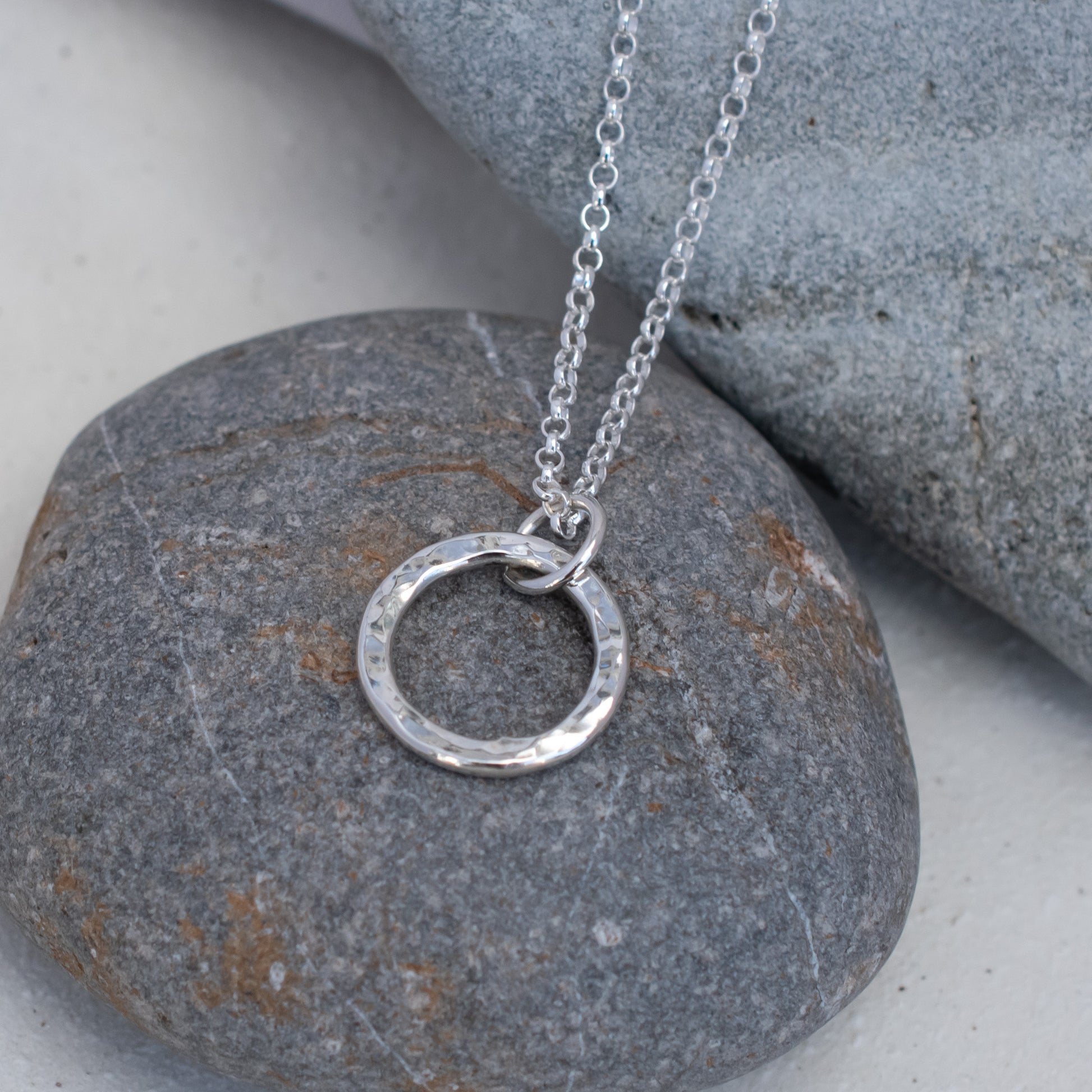 Minimalist Circle of Silver Necklace in Textured Argentium