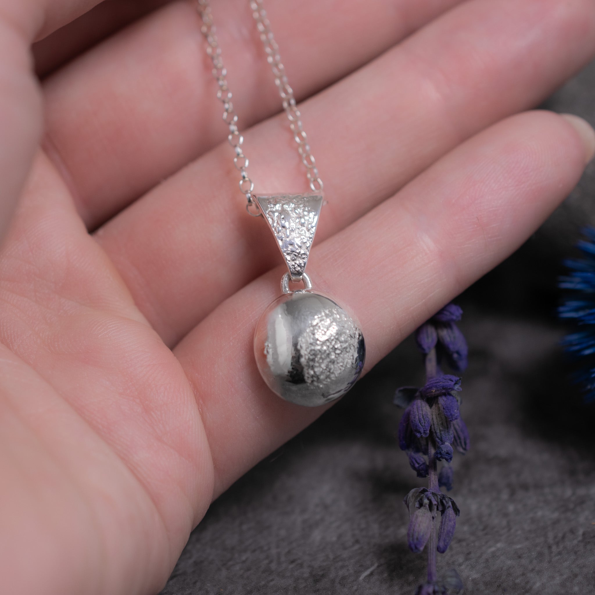 Silver Dust Pebble Pendant, Argentium Silver