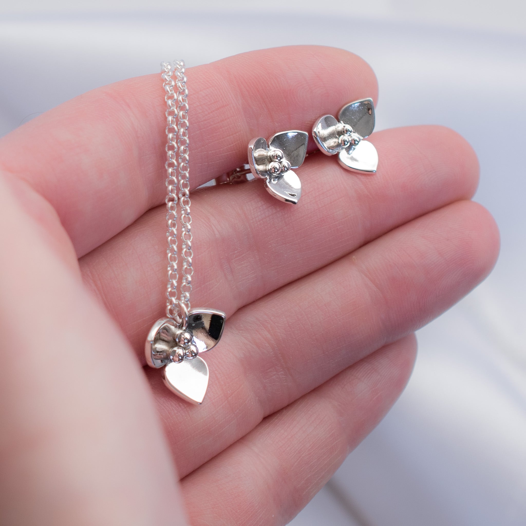 Flower Necklace, Argentium Sterling Silver