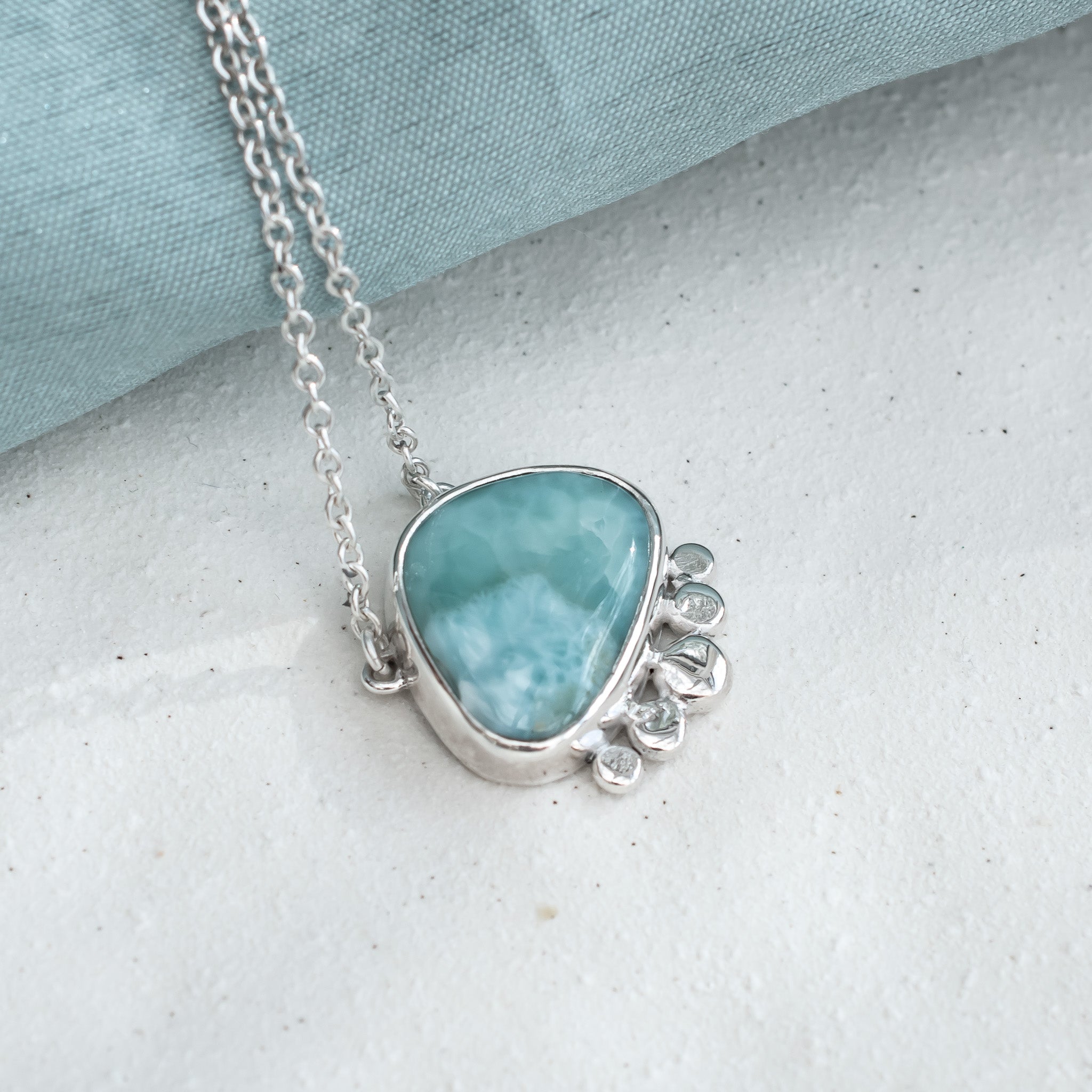 Freeform Larimar & Argentium Silver Pebbles Pendant, One of a Kind