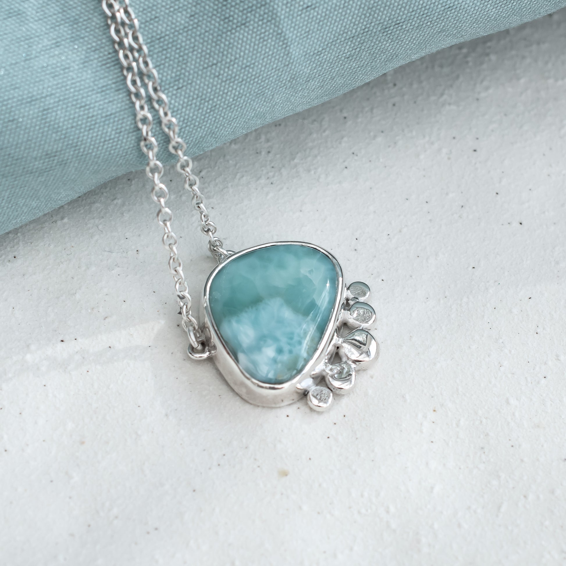 Freeform Larimar & Argentium Silver Pebbles Pendant, One of a Kind