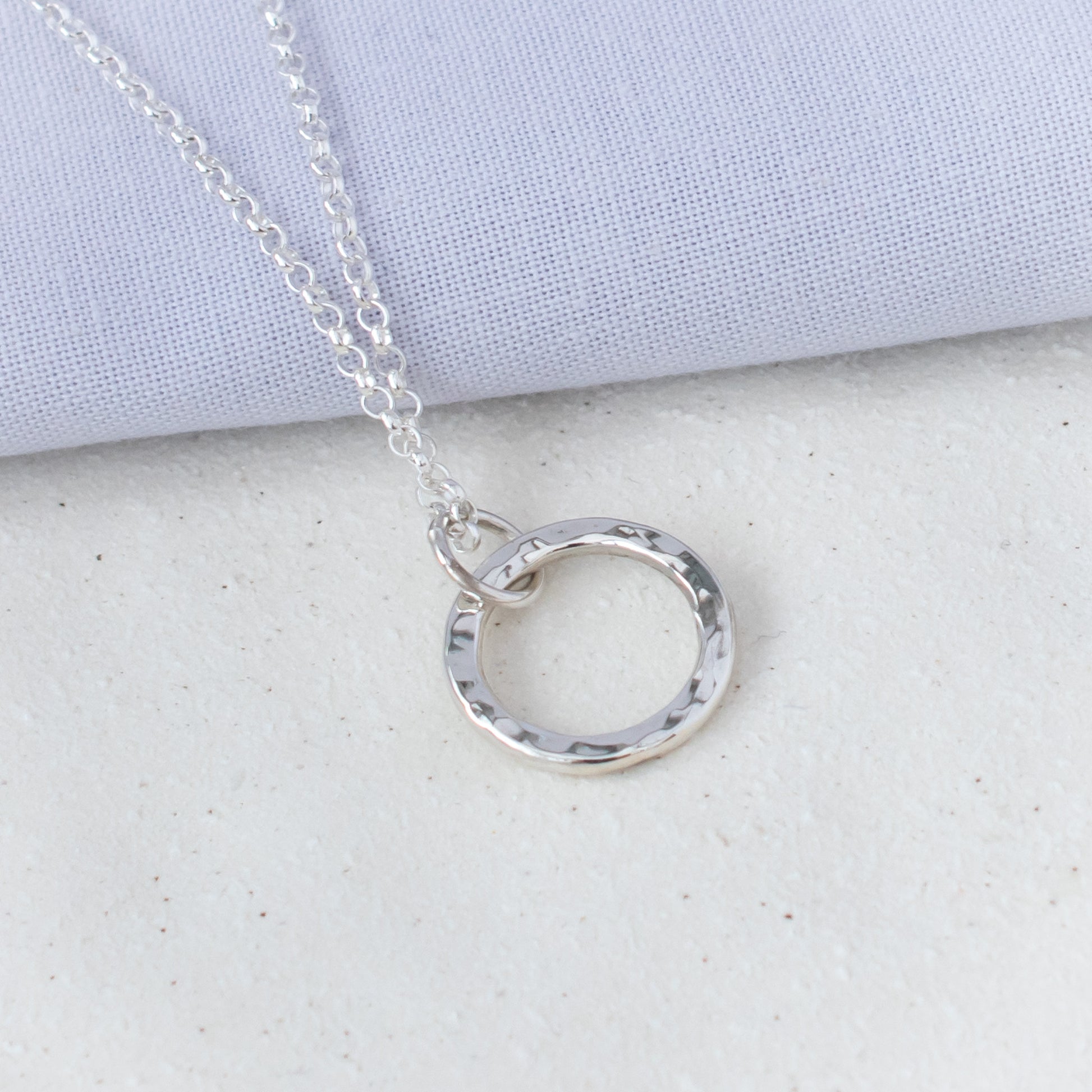 Minimalist Circle of Silver Necklace in Textured Argentium