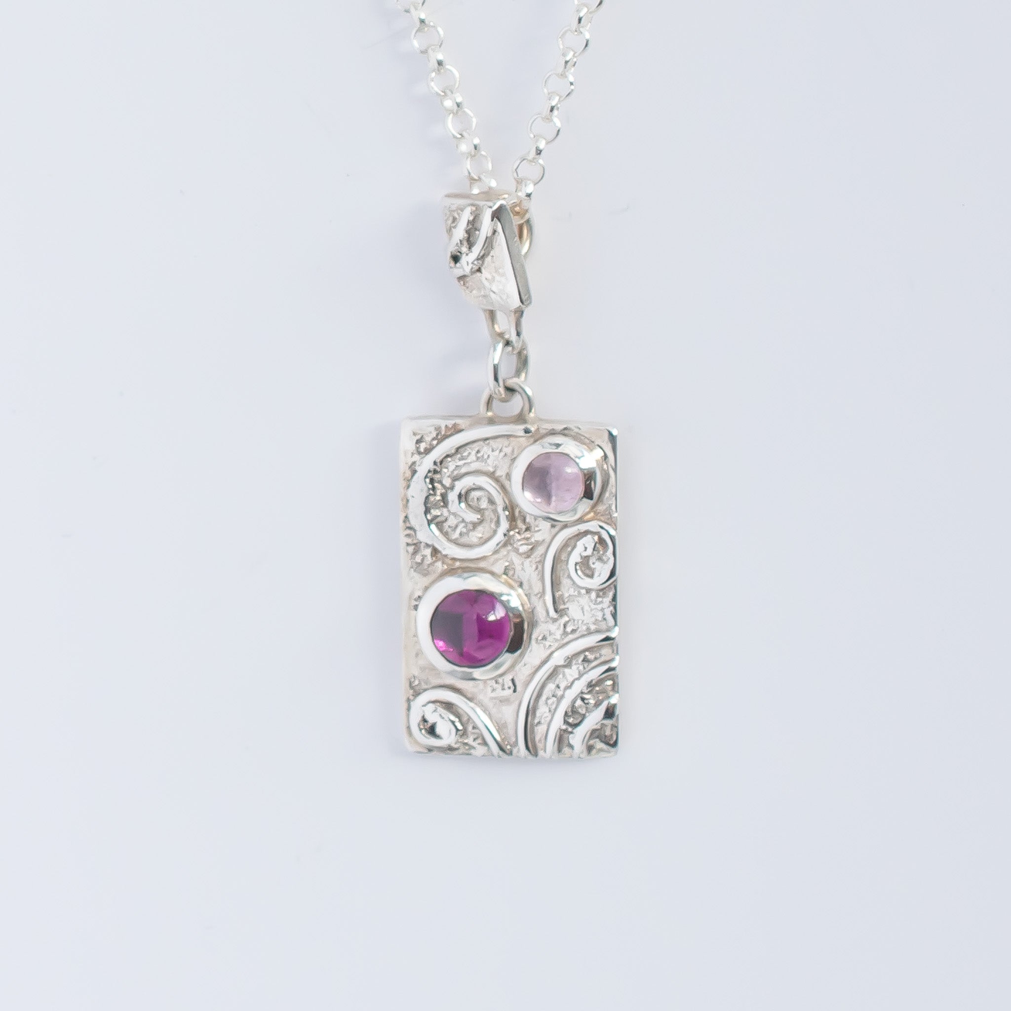 Pink Tourmaline & Argentium Silver Swirl Tile Necklace – One of a Kind