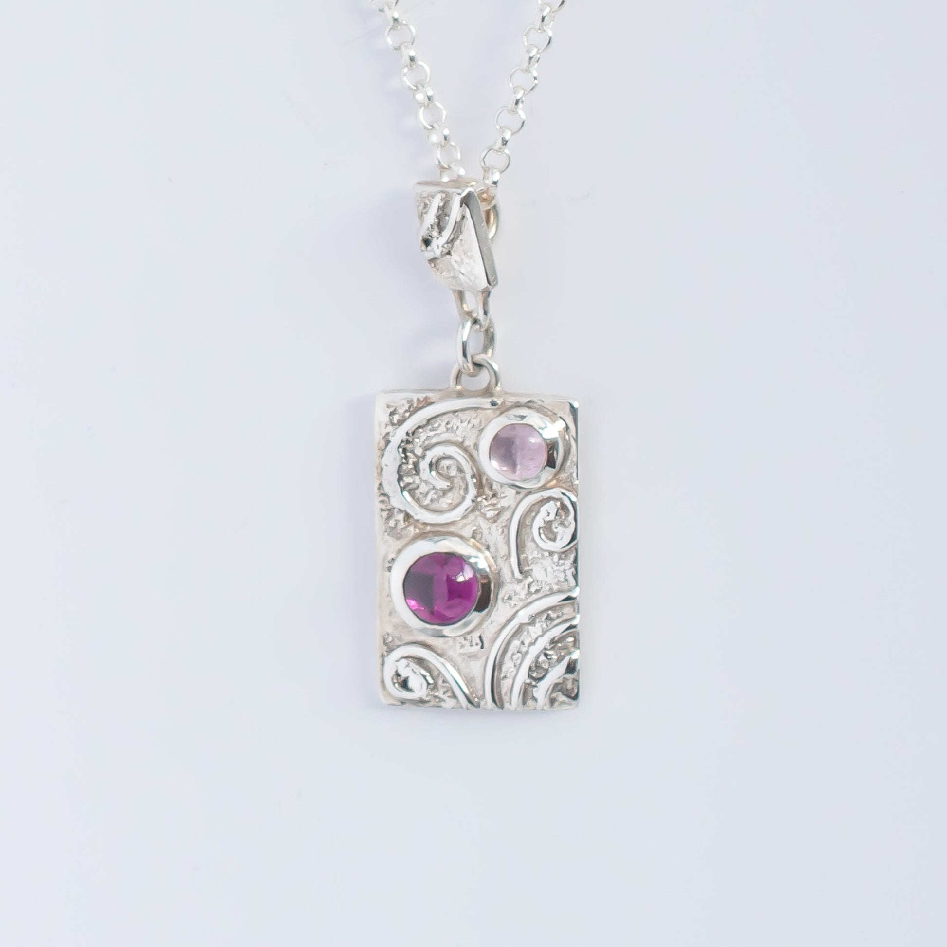 Pink Tourmaline & Argentium Silver Swirl Tile Necklace – One of a Kind