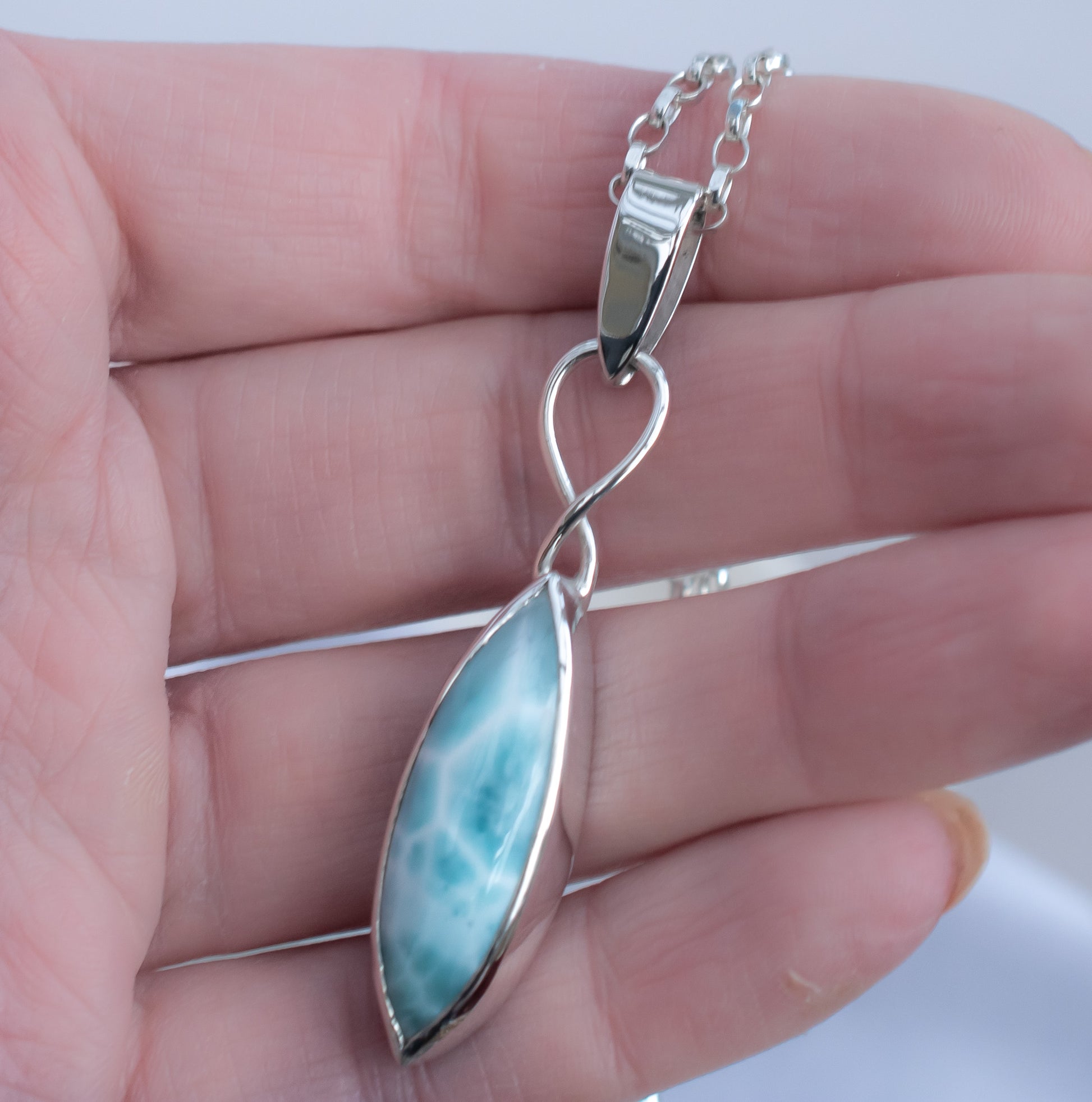 Dominican Republic Larimar Pendant, Celtic Style with Argentium Silver, One of a Kind