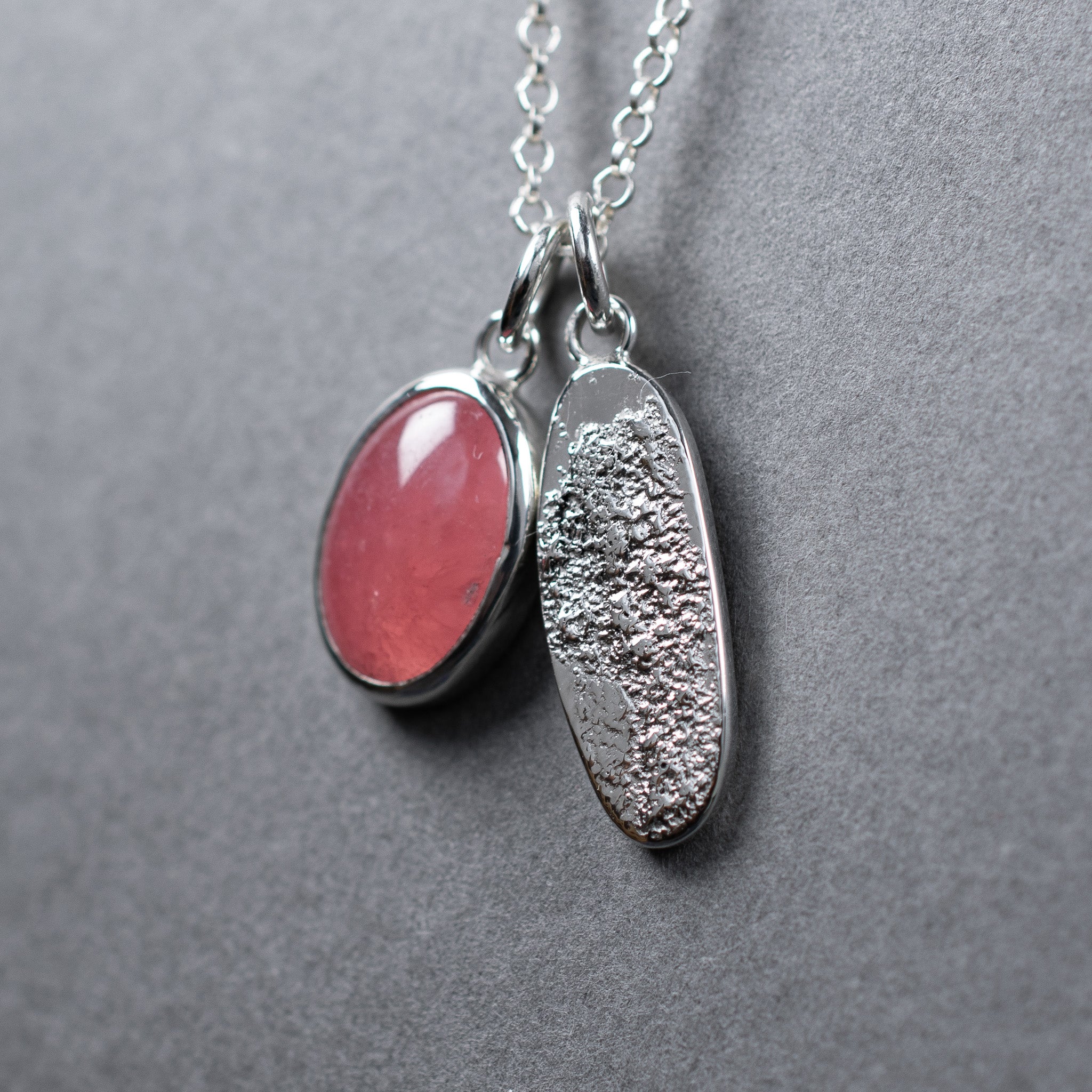 Argentium Silver Charm Necklace with Pink Rhodochrosite