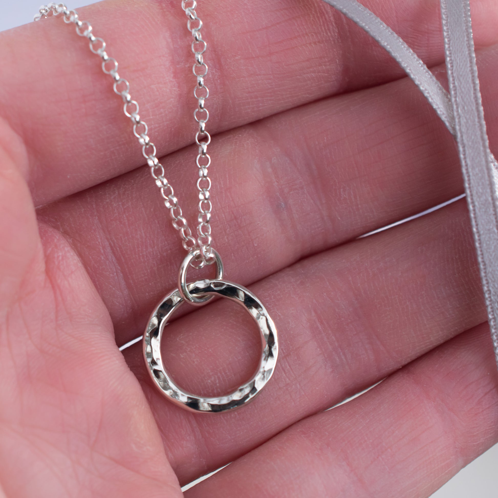 Minimalist Circle of Silver Necklace in Textured Argentium