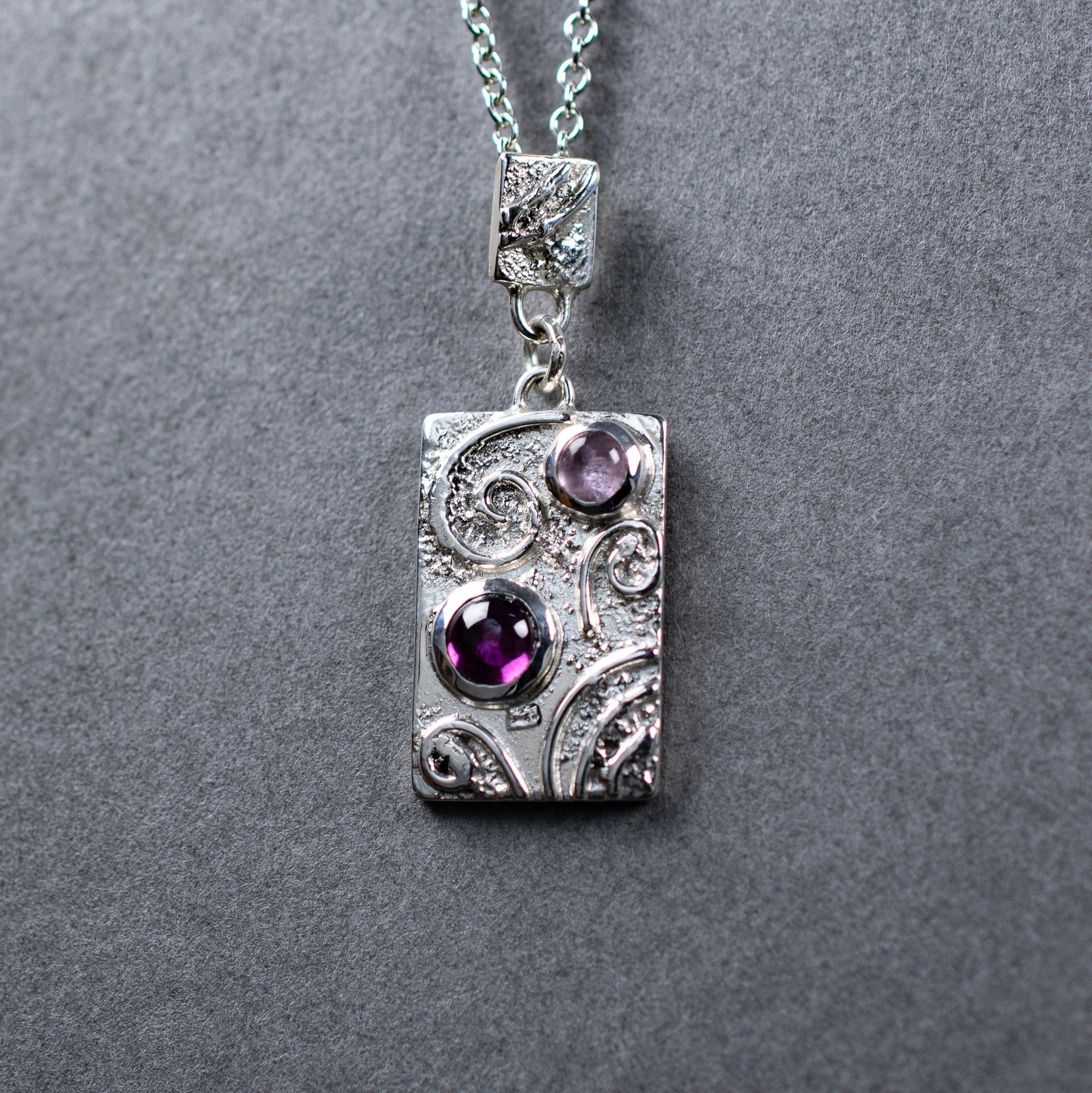 Pink Tourmaline & Argentium Silver Swirl Tile Necklace – One of a Kind