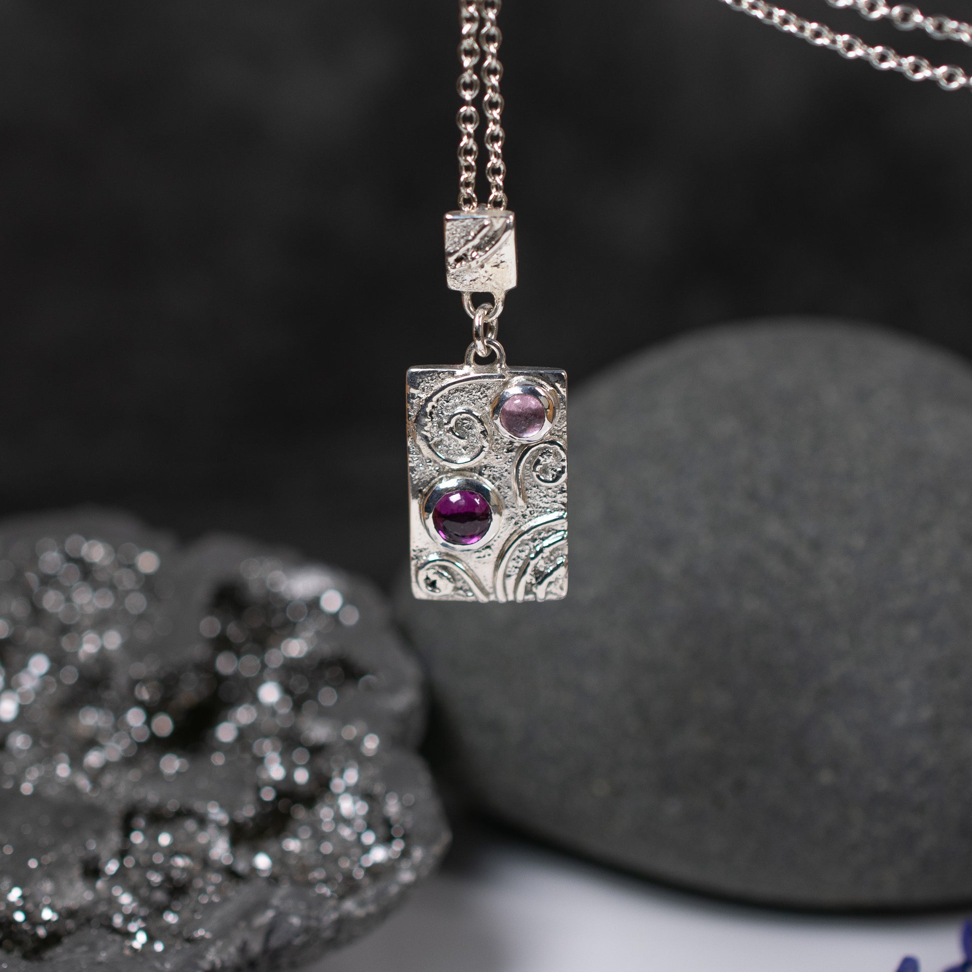 Pink Tourmaline & Argentium Silver Swirl Tile Necklace – One of a Kind