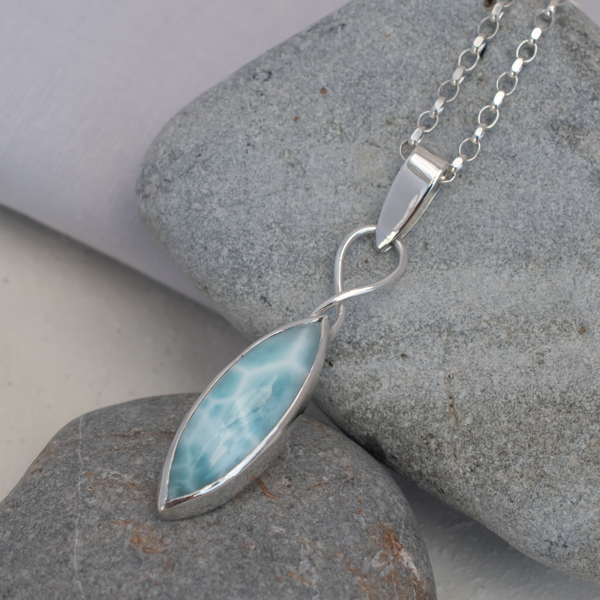 Dominican Republic Larimar Pendant, Celtic Style with Argentium Silver, One of a Kind