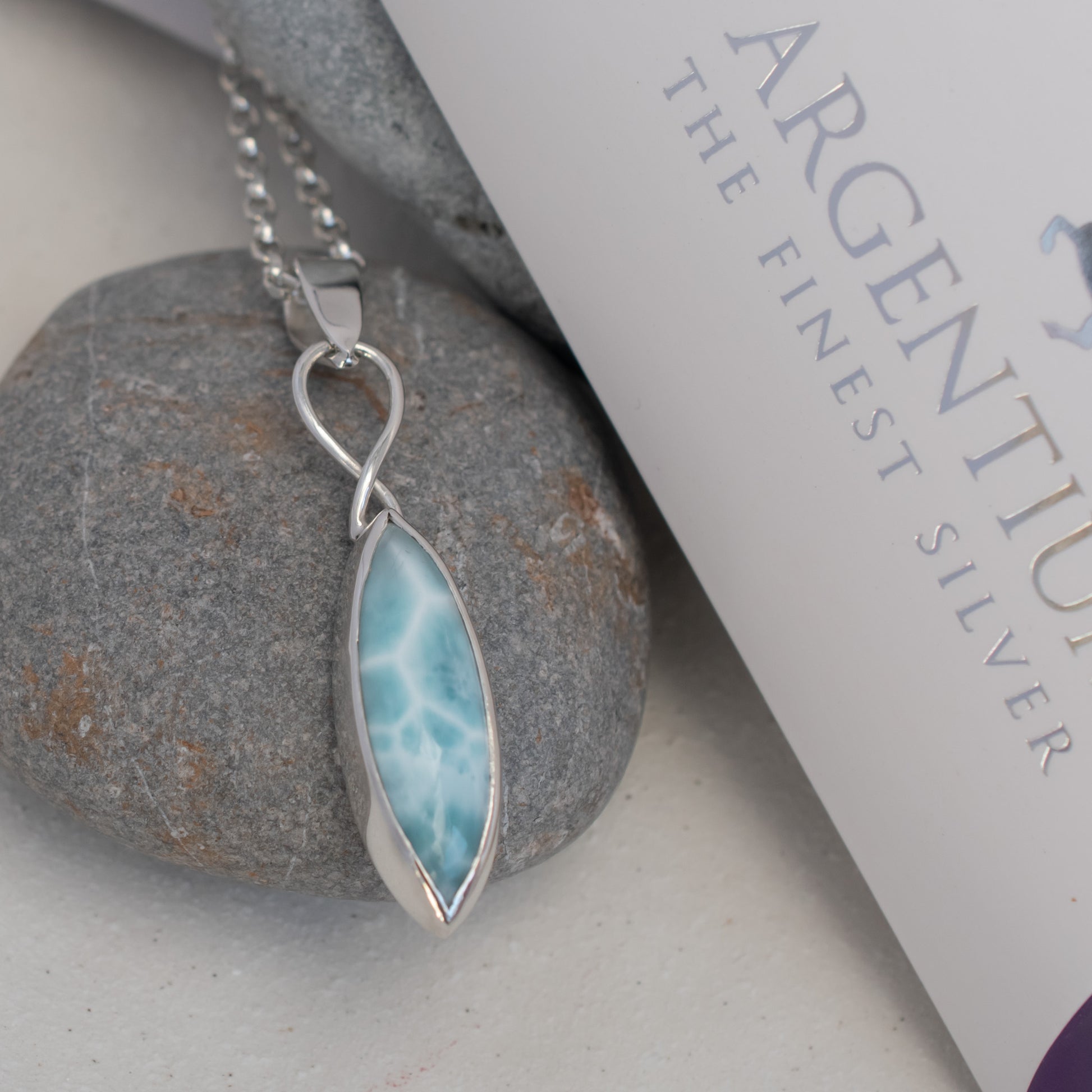 Dominican Republic Larimar Pendant, Celtic Style with Argentium Silver, One of a Kind