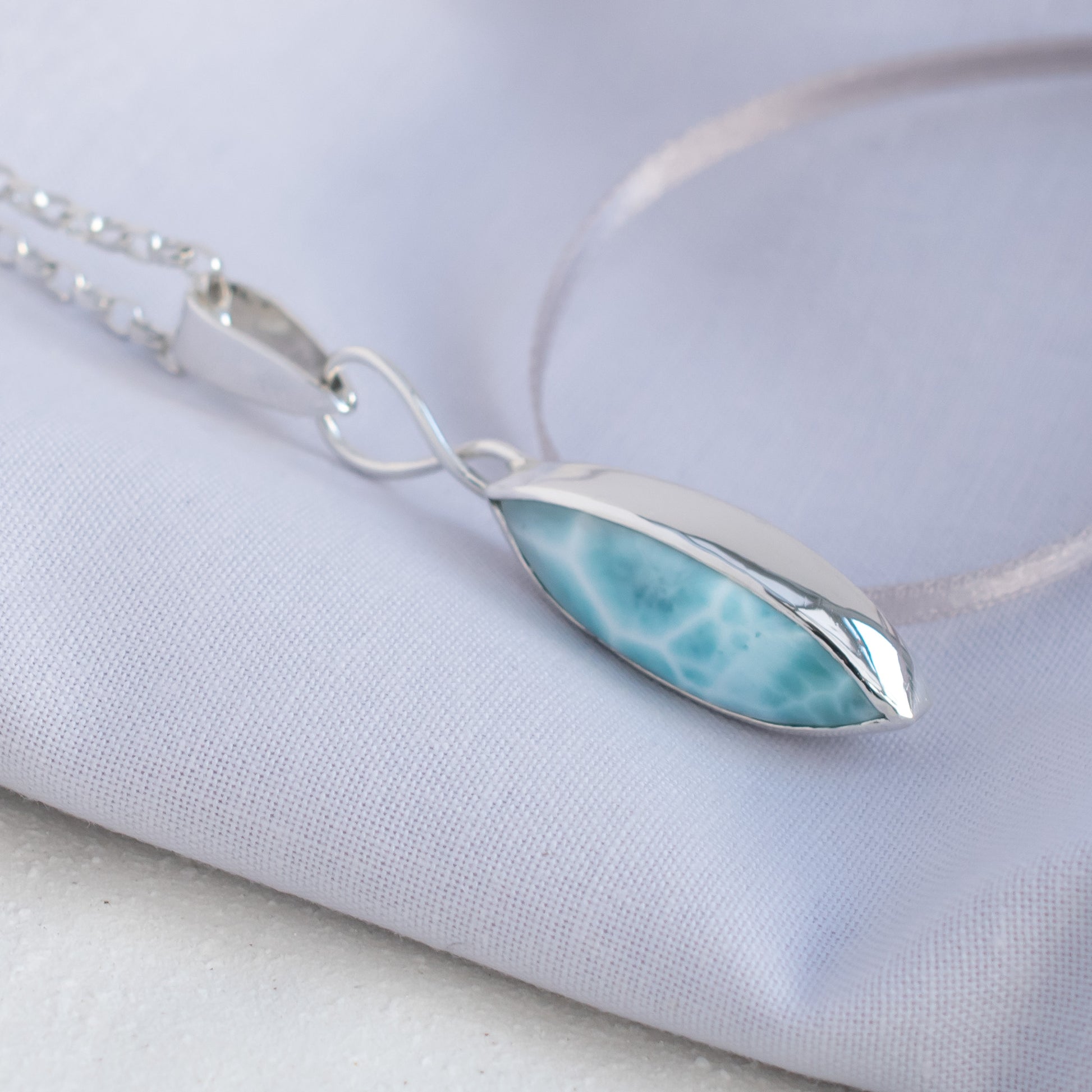 Dominican Republic Larimar Pendant, Celtic Style with Argentium Silver, One of a Kind