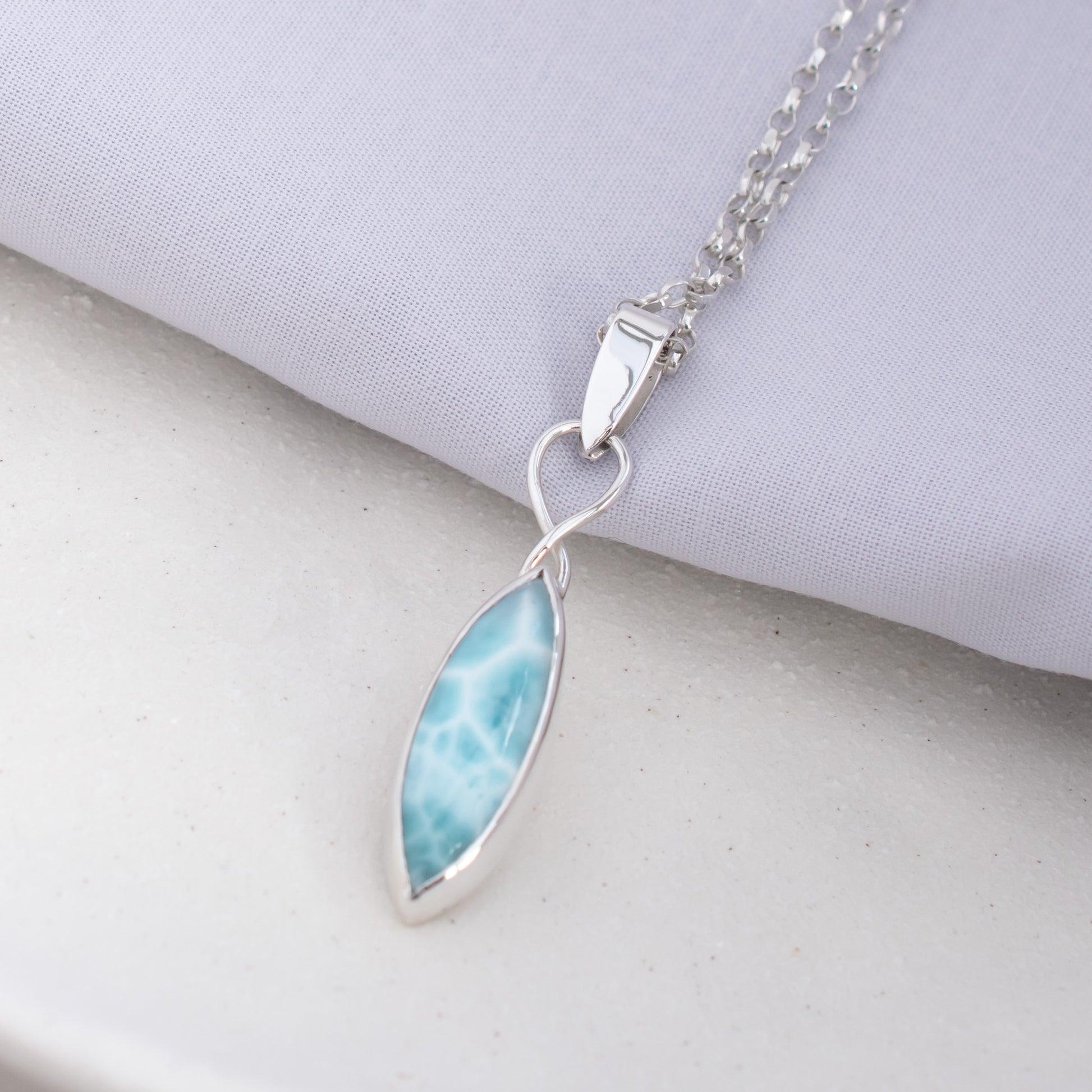 Dominican Republic Larimar Pendant, Celtic Style with Argentium Silver, One of a Kind