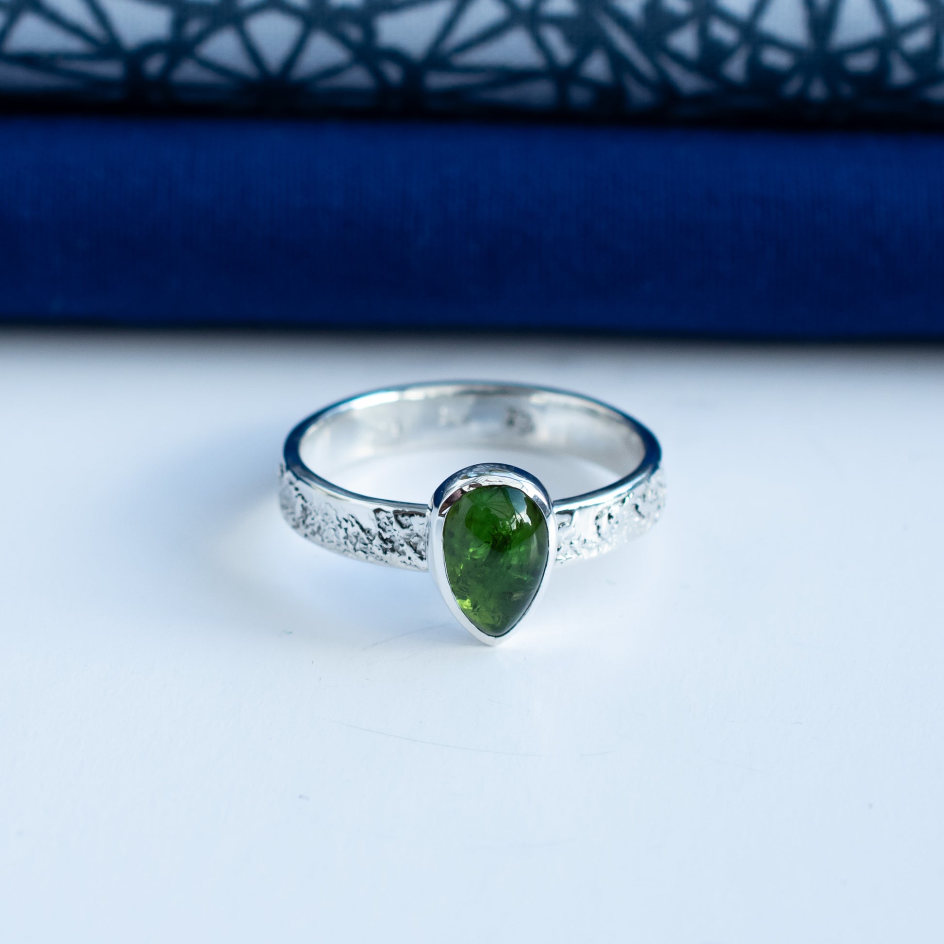 One of a Kind Green Tourmaline Ring in Argentium Silver – Size T