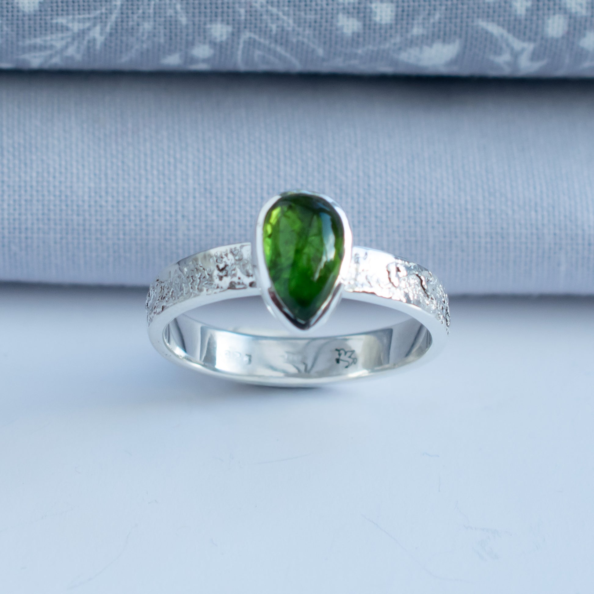 One of a Kind Green Tourmaline Ring in Argentium Silver – Size T