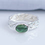 Green tourmaline woven Argentium silver ring handmade in the UK