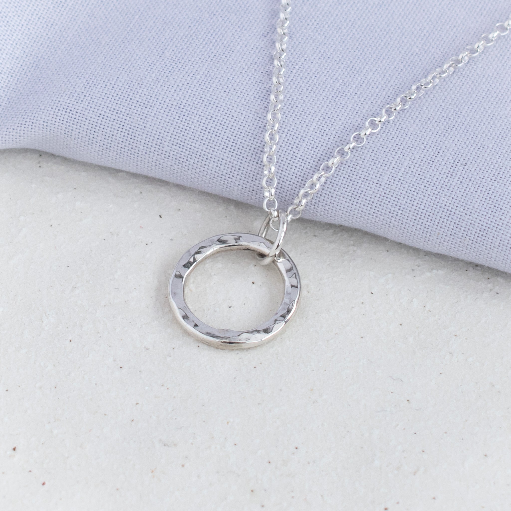 Minimalist Circle of Silver Necklace in Textured Argentium