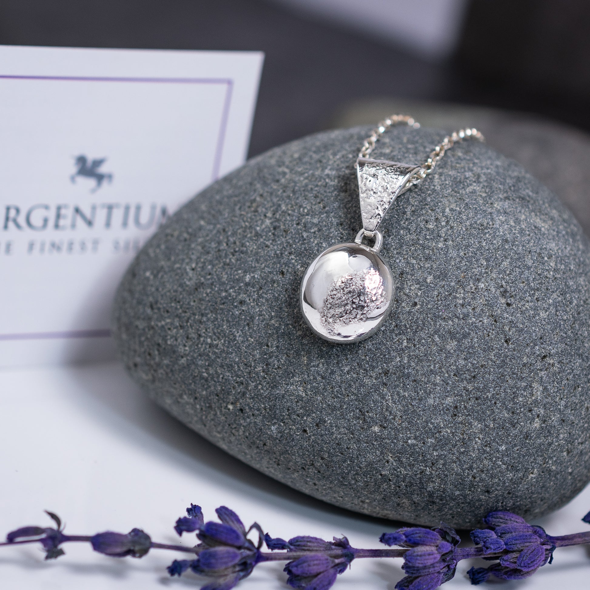 Silver Dust Pebble Pendant, Argentium Silver