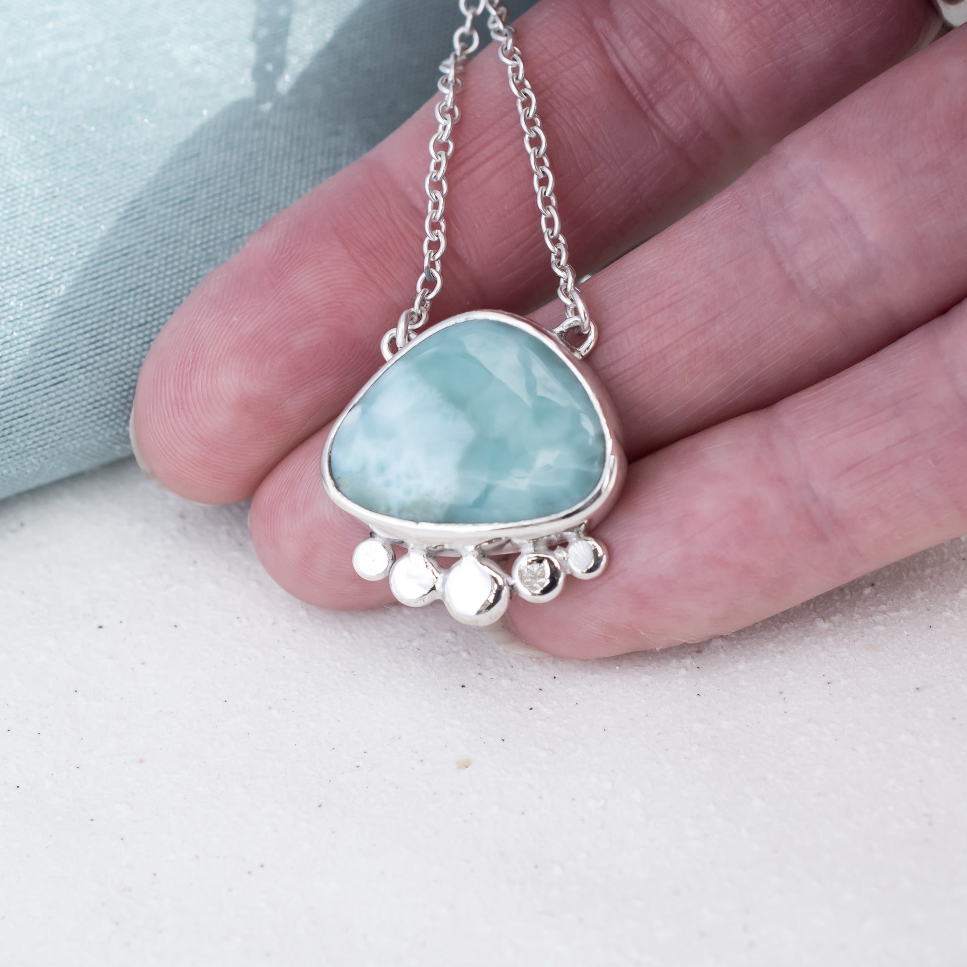 Freeform Larimar & Argentium Silver Pebbles Pendant, One of a Kind