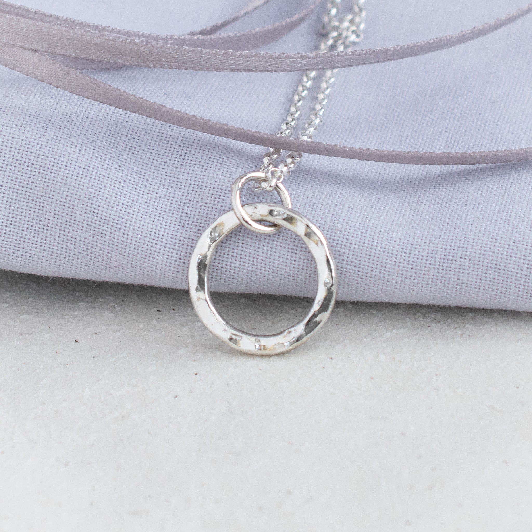 Minimalist Circle of Silver Necklace in Textured Argentium