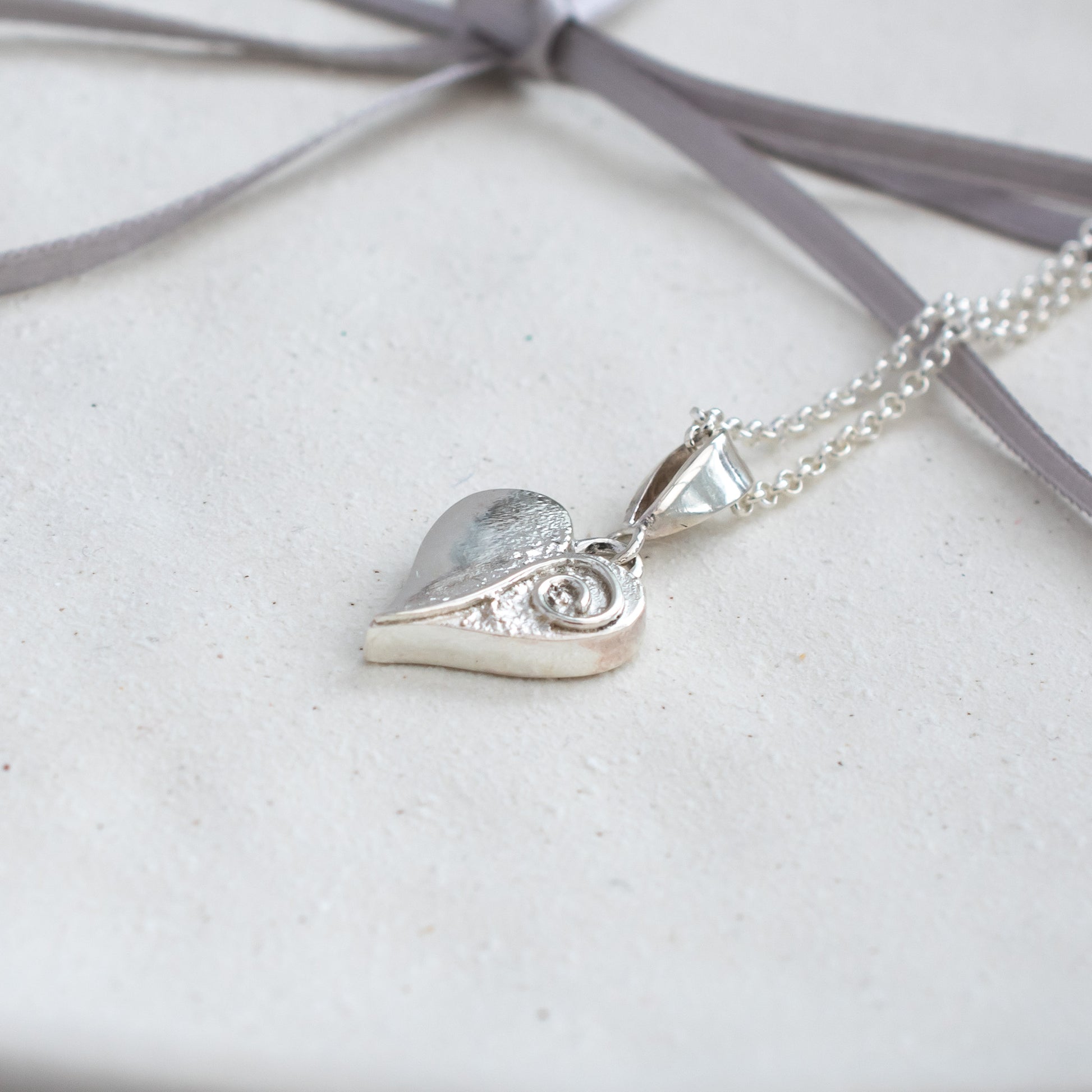 Chunky Heart Pendant with Textured Silver