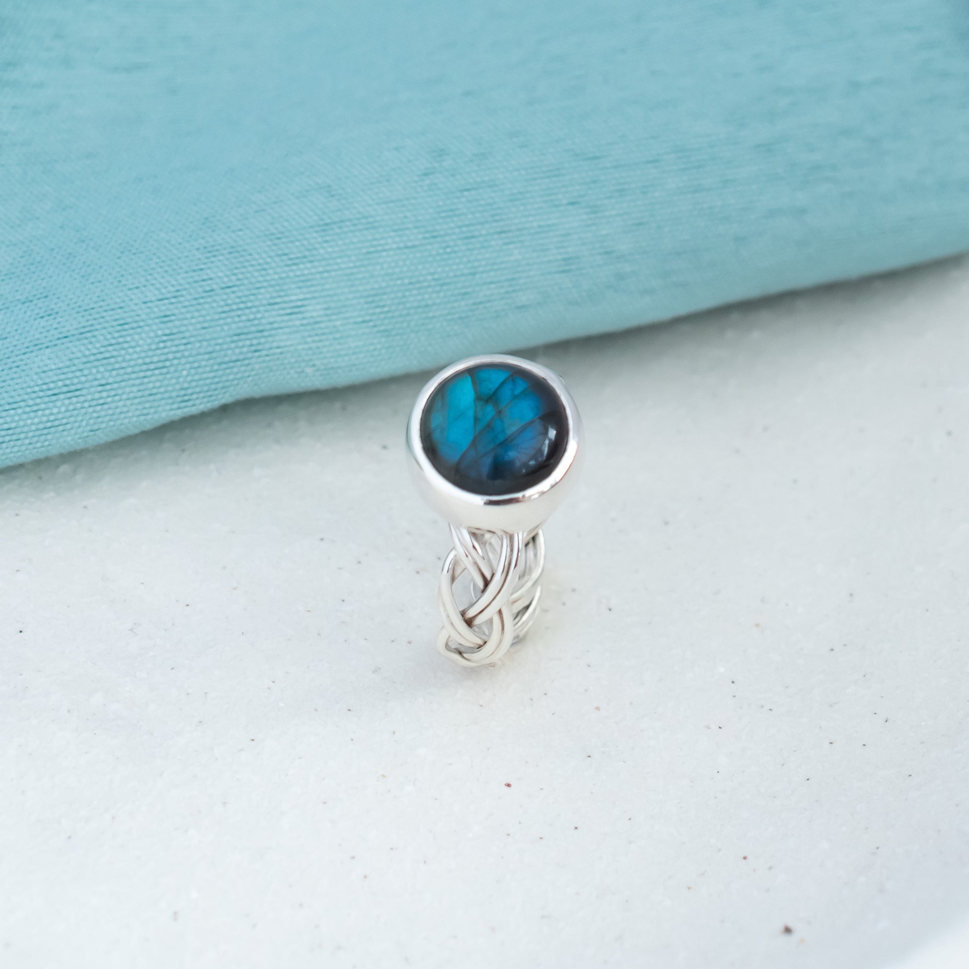 Celtic Braided Ring Band,  Blue Labradorite, UK Size Q