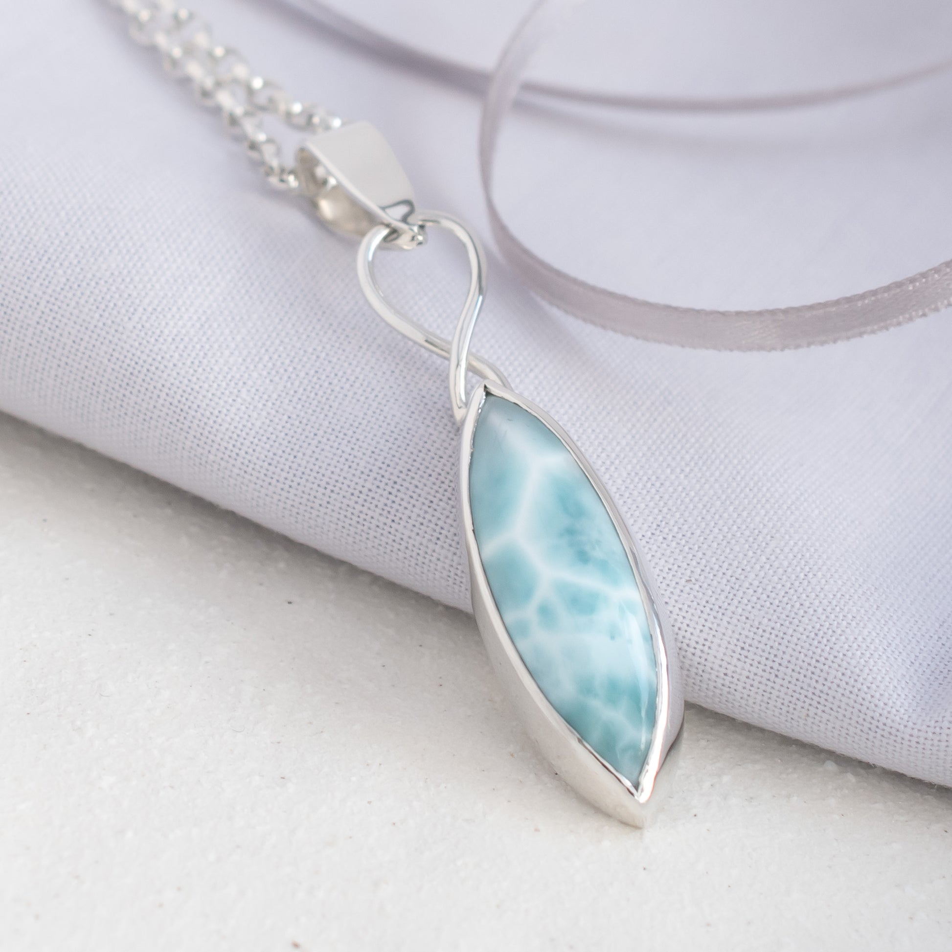 Dominican Republic Larimar Pendant, Celtic Style with Argentium Silver, One of a Kind