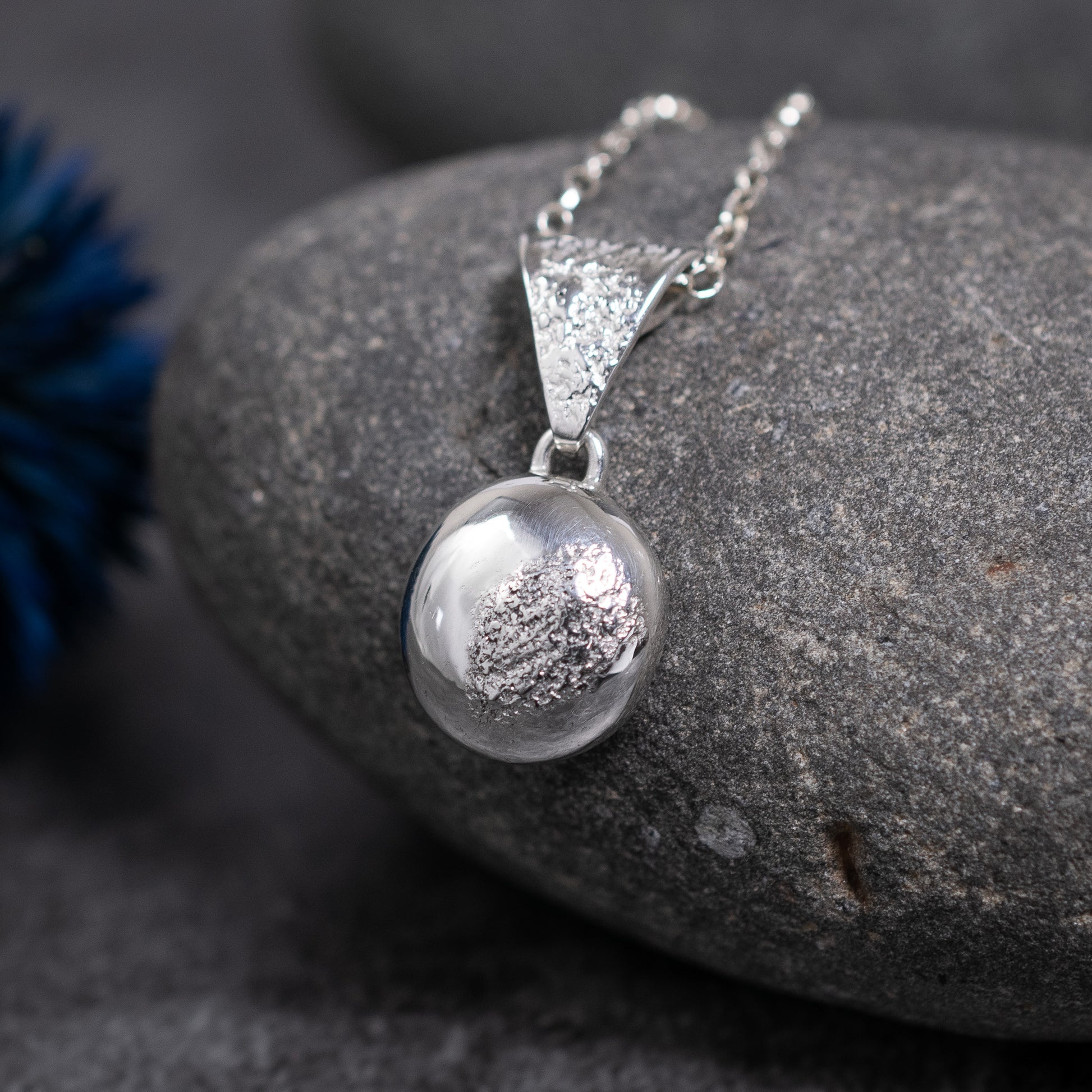 Silver Dust Pebble Pendant, Argentium Silver