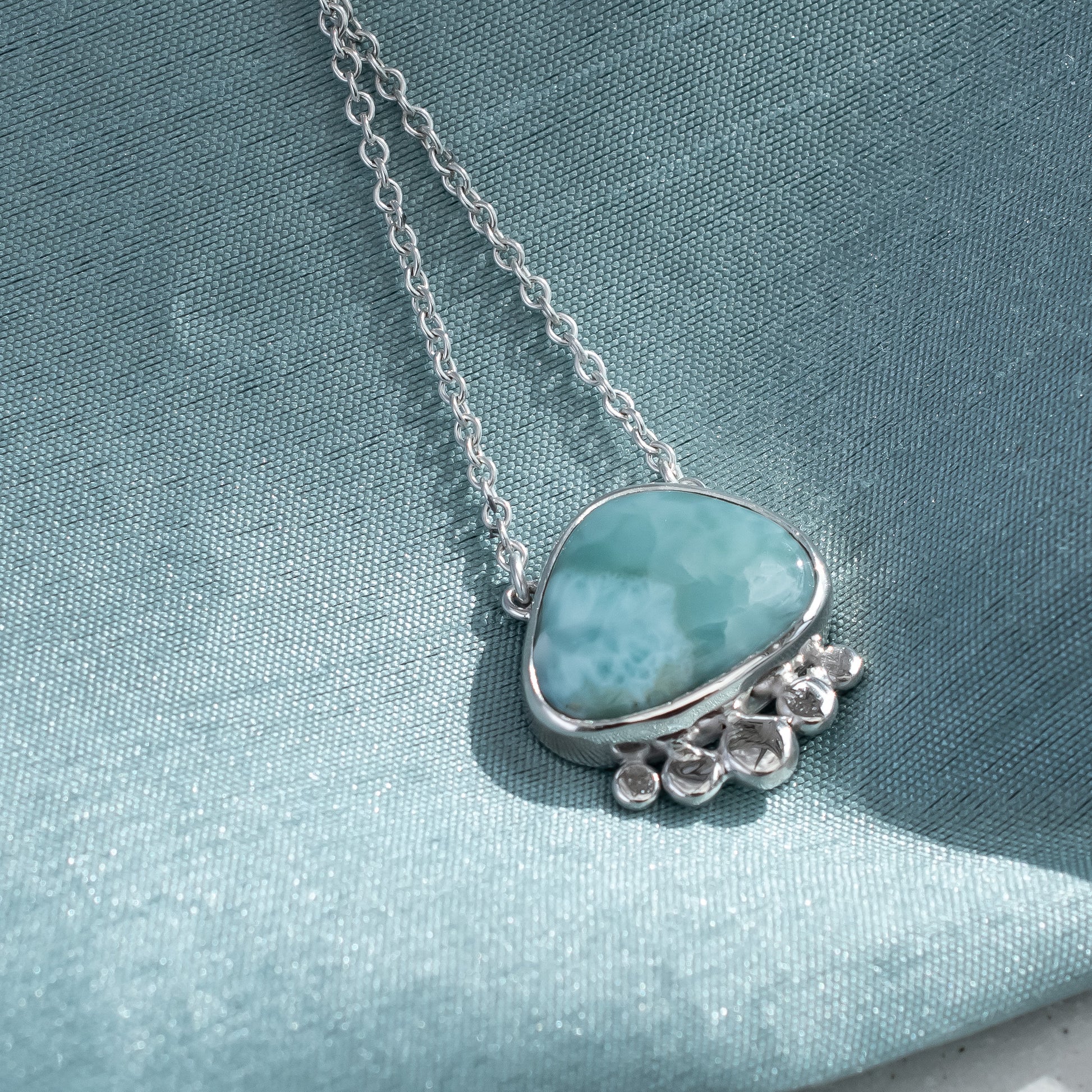 Freeform Larimar & Argentium Silver Pebbles Pendant, One of a Kind