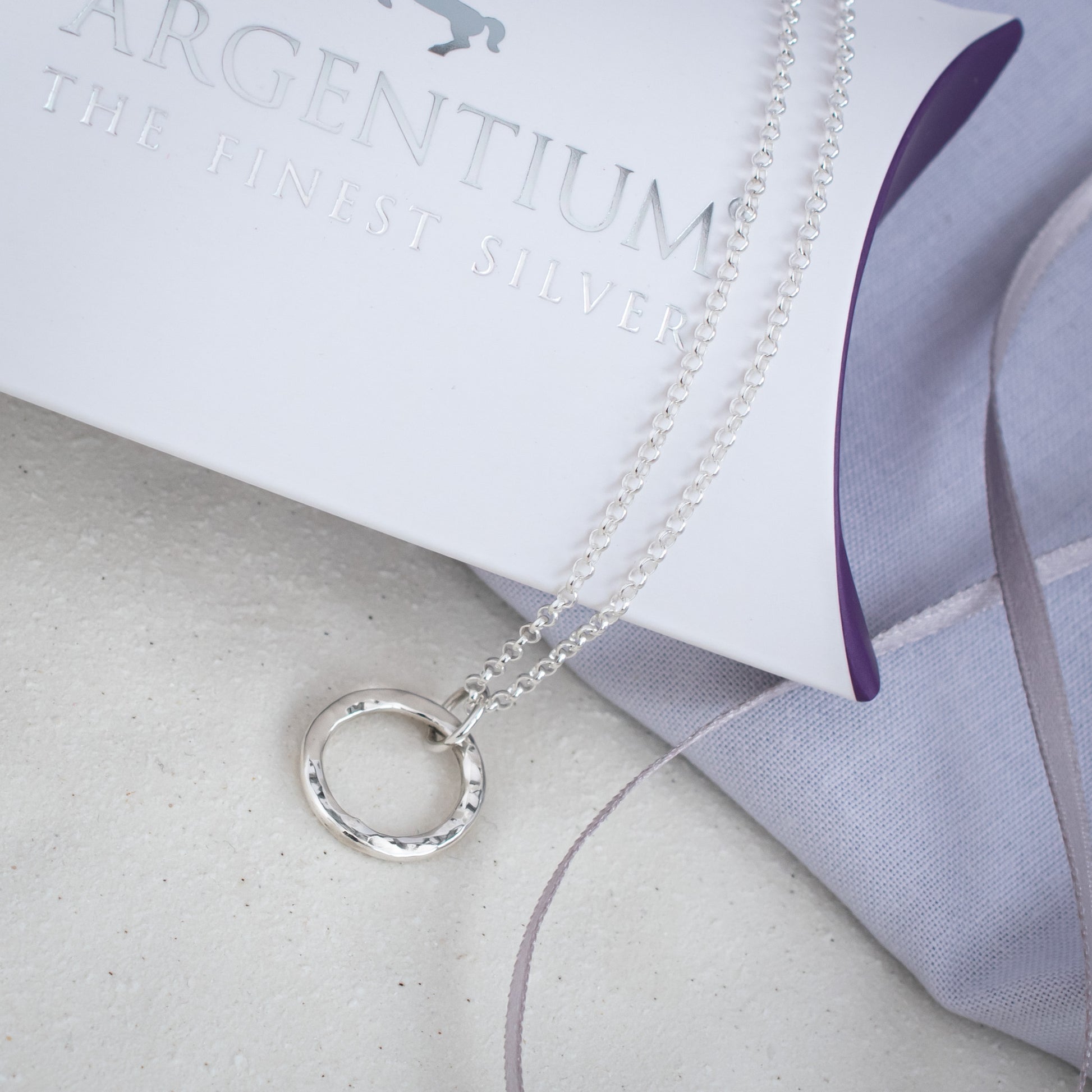 Minimalist Circle of Silver Necklace in Textured Argentium