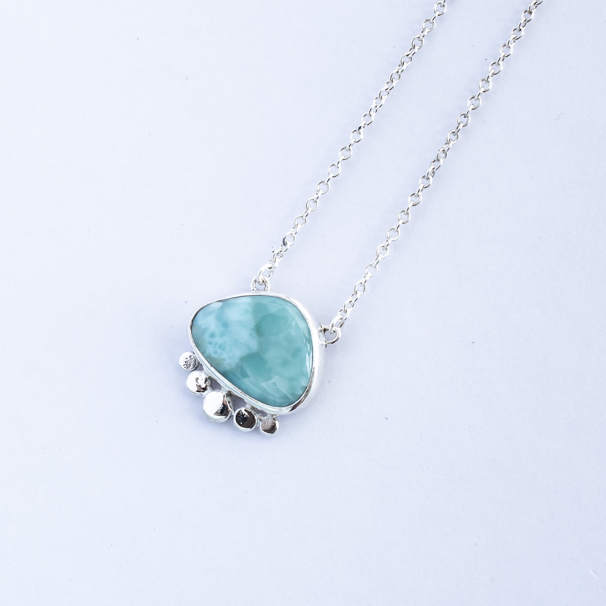 Freeform Larimar & Argentium Silver Pebbles Pendant, One of a Kind