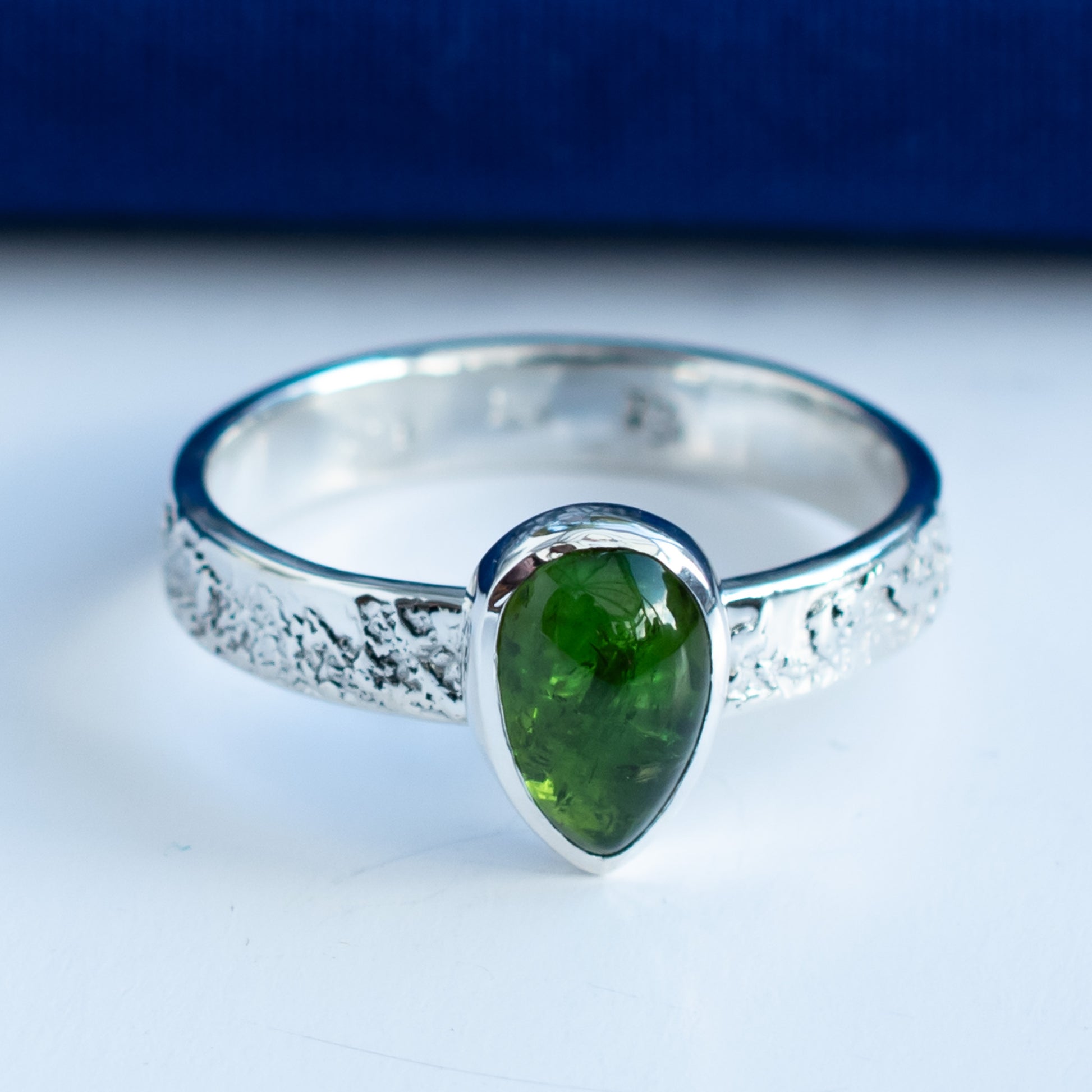 One of a Kind Green Tourmaline Ring in Argentium Silver – Size T