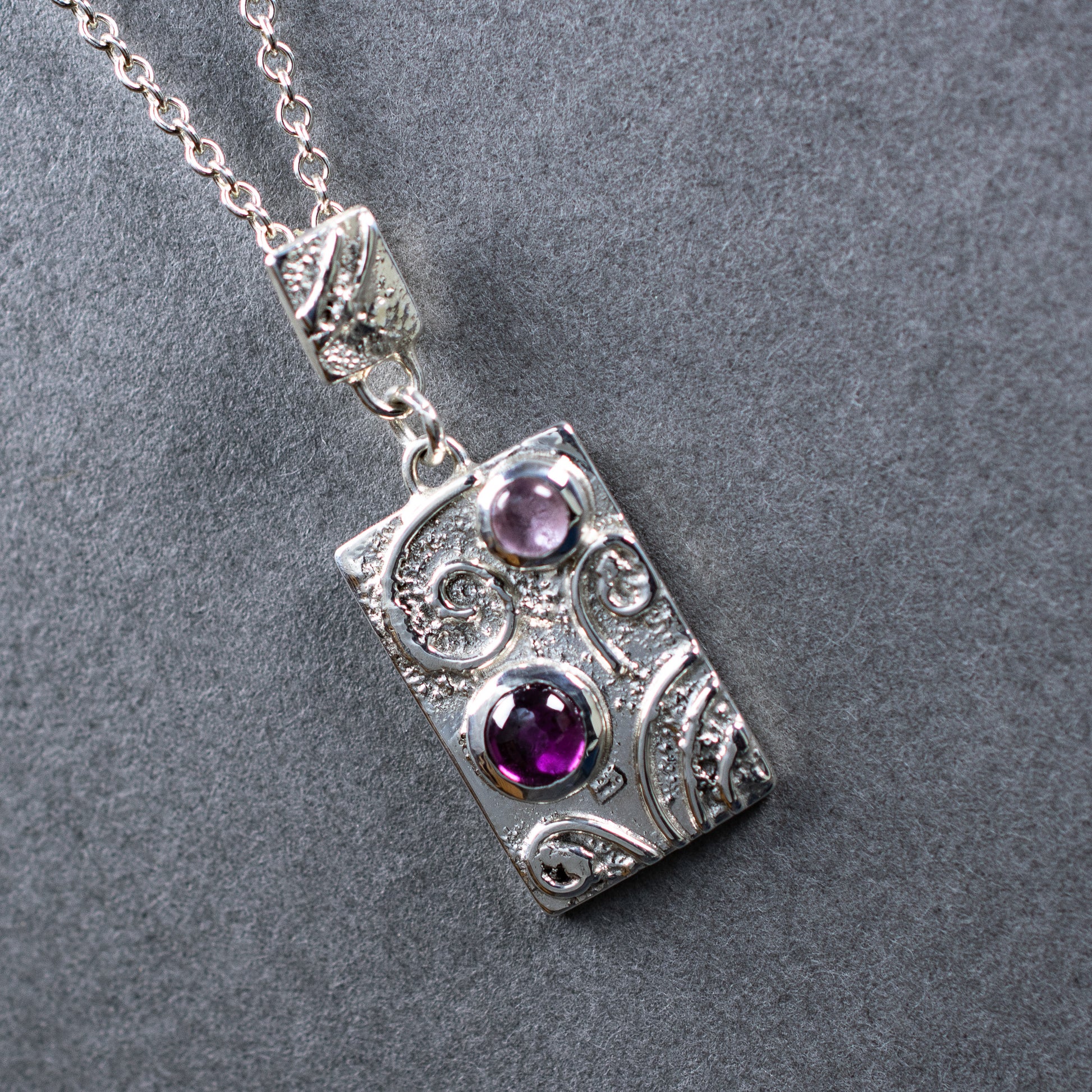 Pink Tourmaline & Argentium Silver Swirl Tile Necklace – One of a Kind