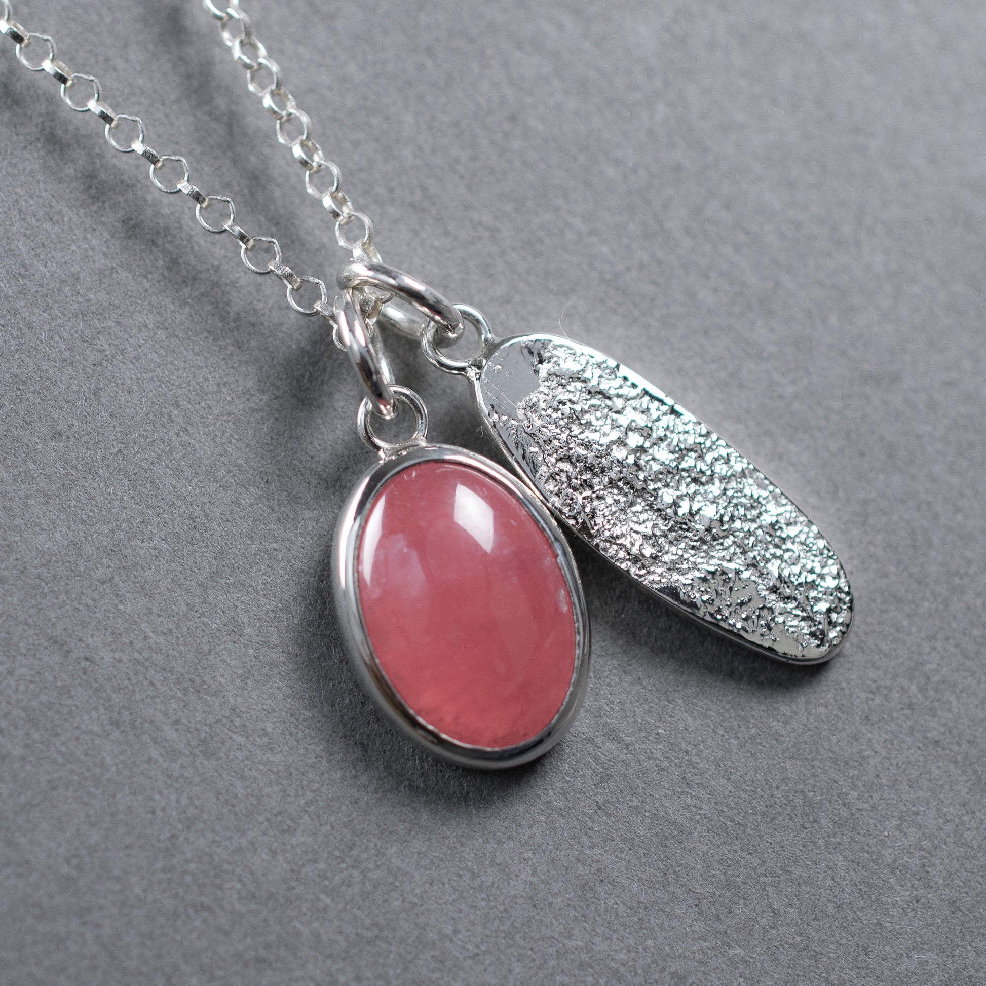 Argentium Silver Charm Necklace with Pink Rhodochrosite
