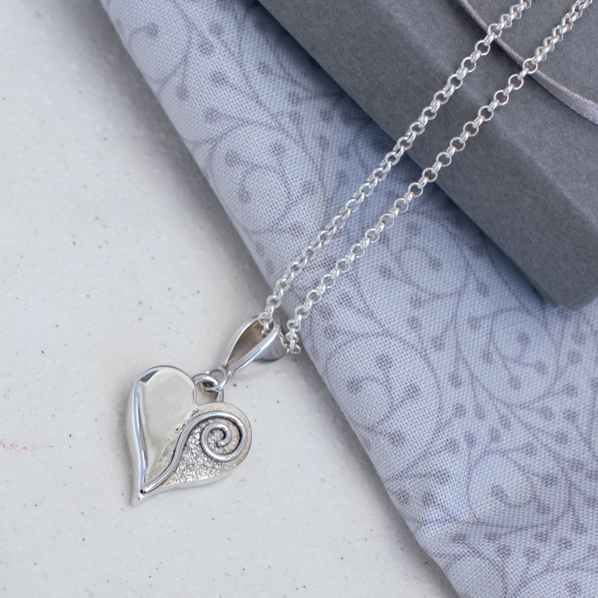 Chunky Heart Pendant with Textured Silver
