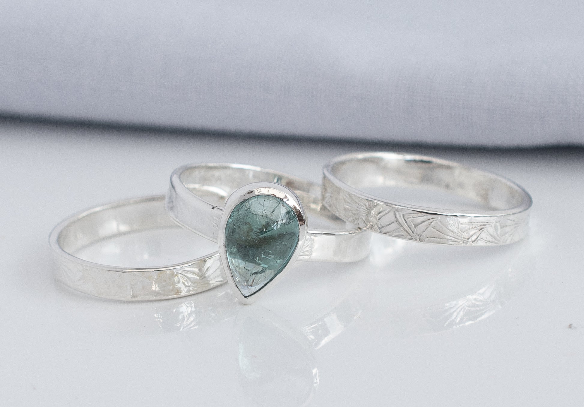 Pale Blue Tourmaline Stacking Ring Set – Argentium Silver – Size N½