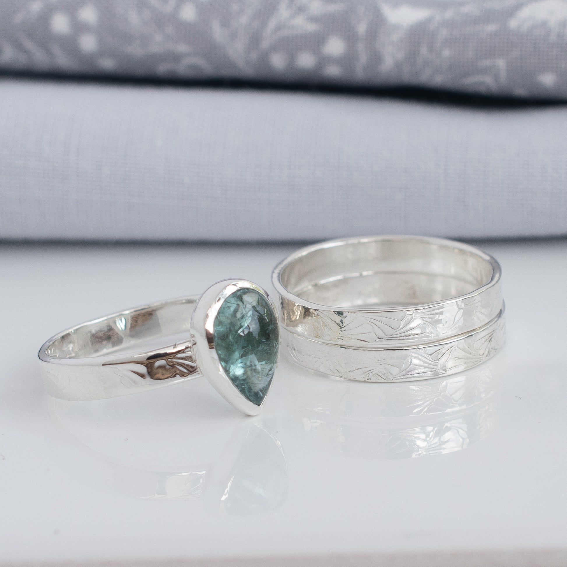 Pale Blue Tourmaline Stacking Ring Set – Argentium Silver – Size N½