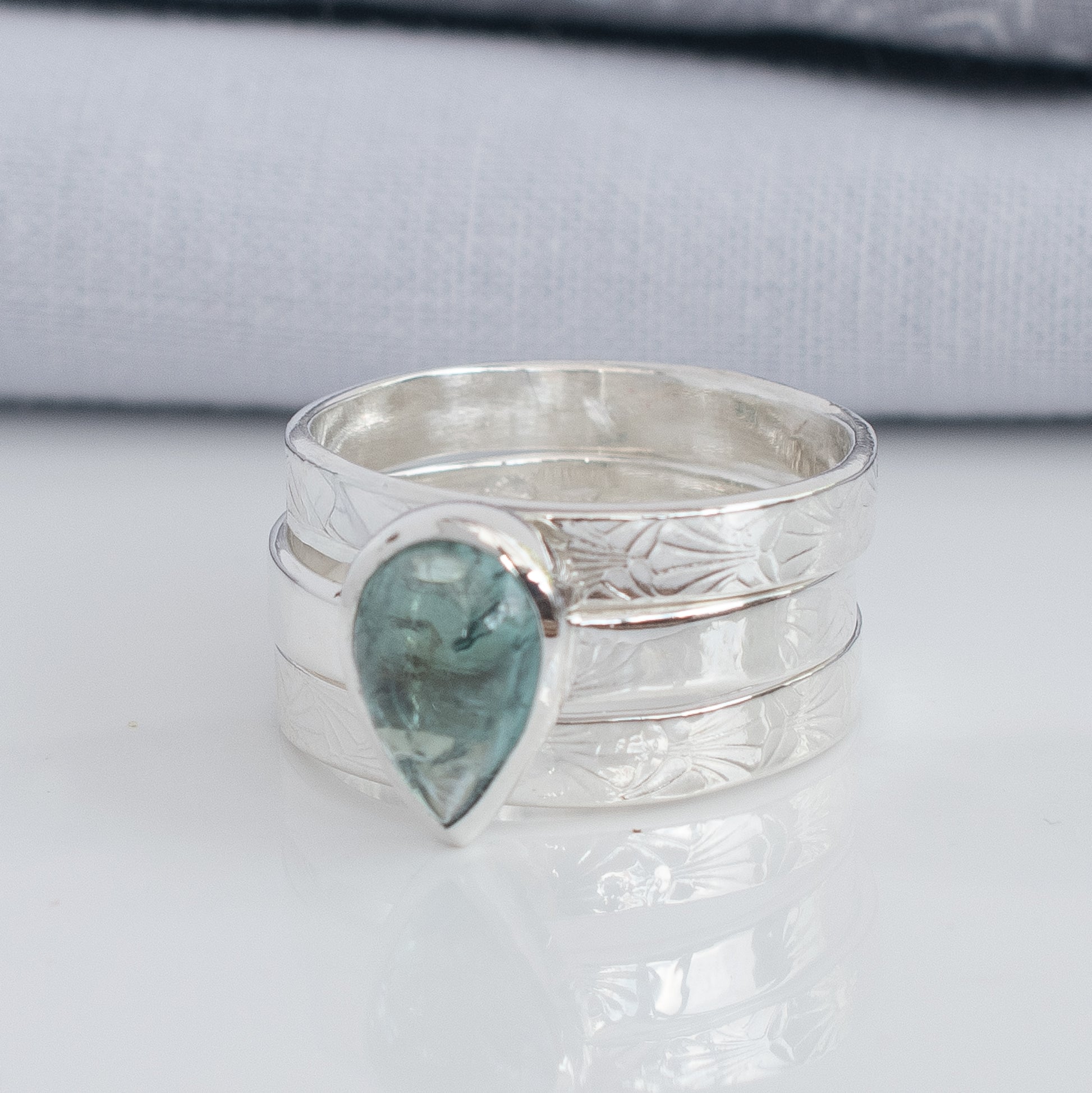 Pale Blue Tourmaline Stacking Ring Set – Argentium Silver – Size N½