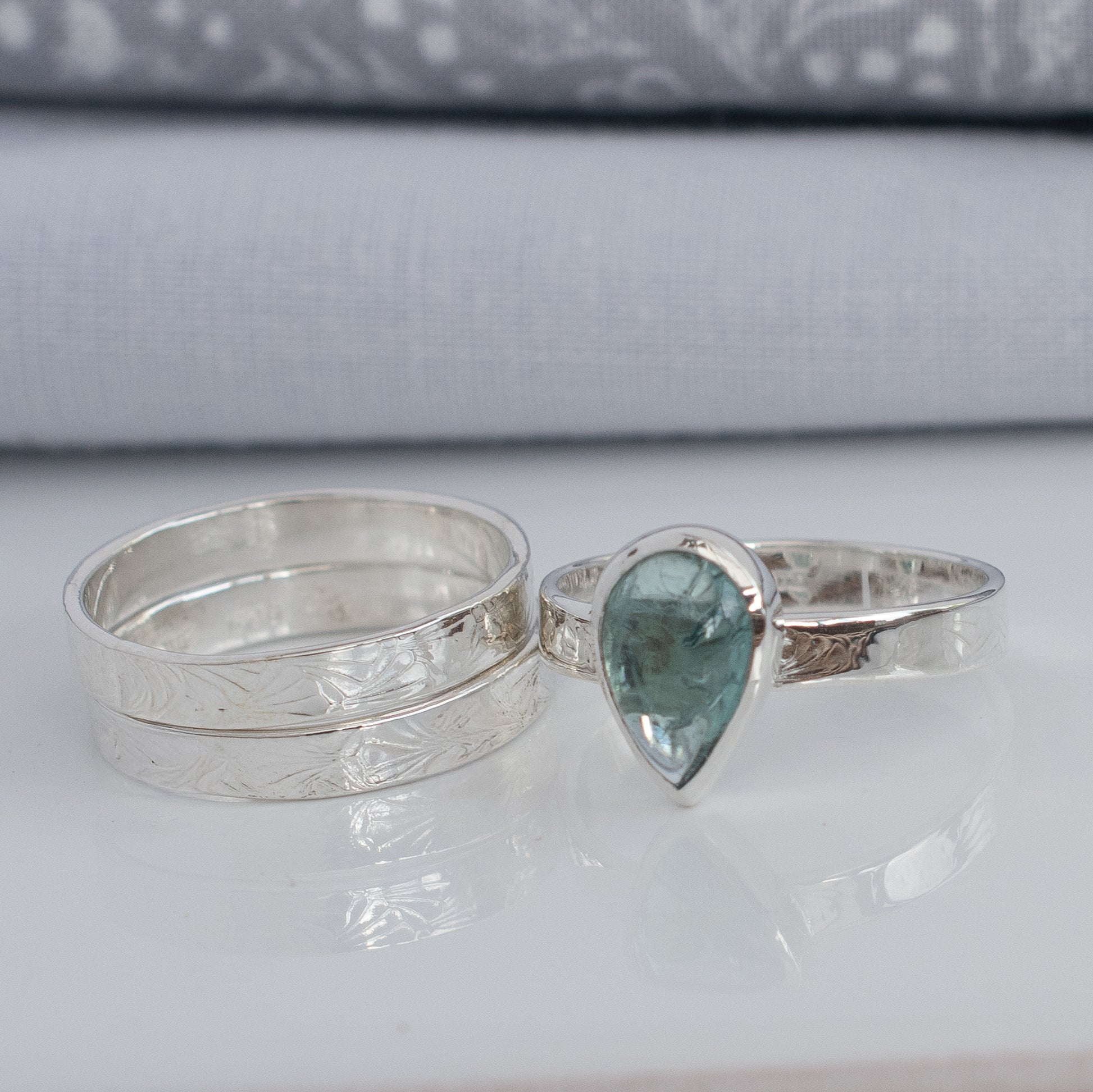 Pale Blue Tourmaline Stacking Ring Set – Argentium Silver – Size N½