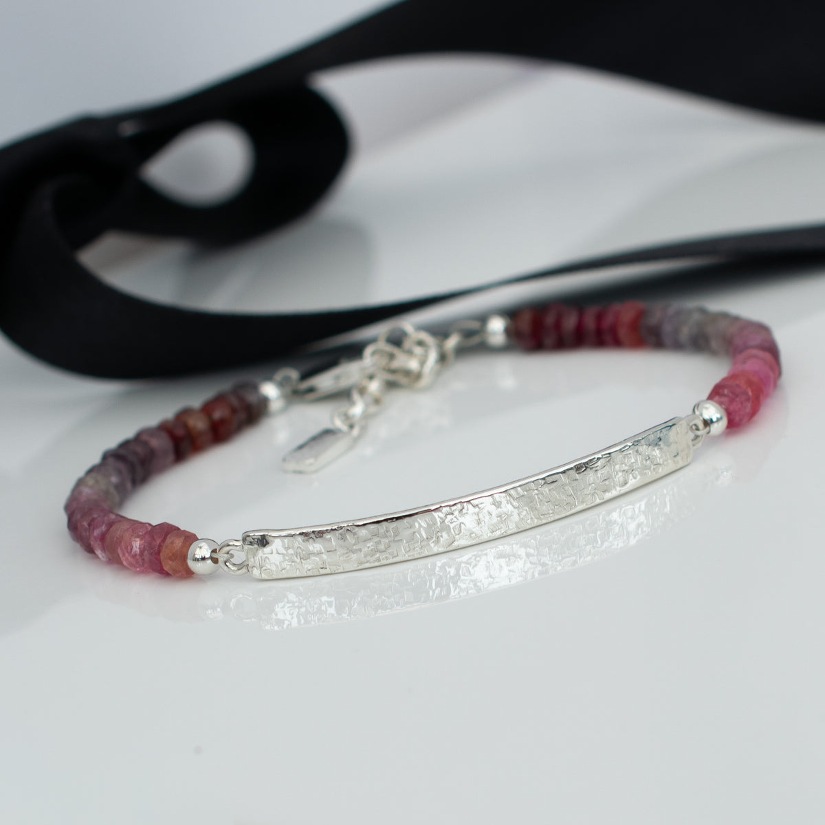 Rainbow Spinel Bar Bracelet – Handmade Argentium Silver