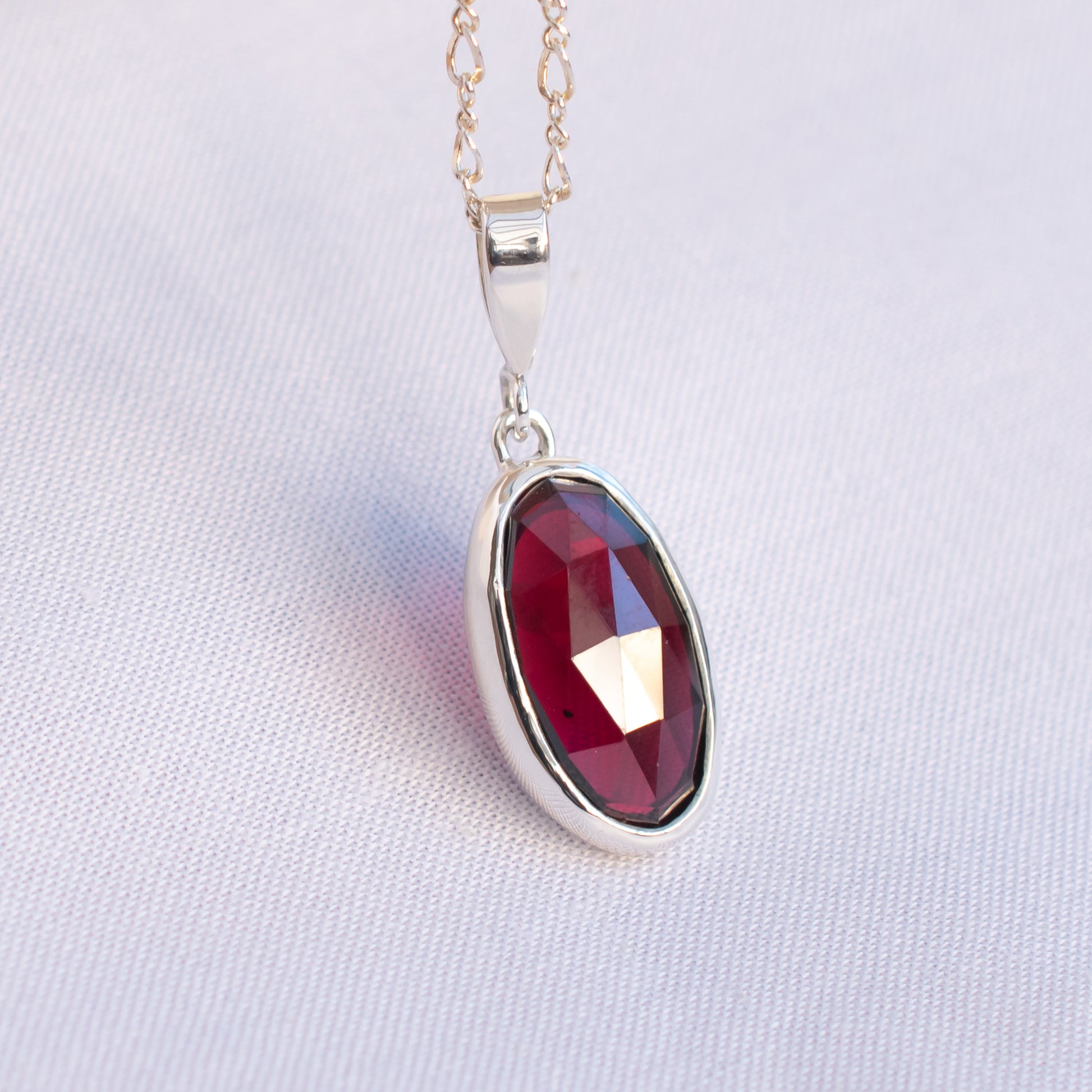 Argentium Silver Pendant with Garnet & Figure of Eight Chain