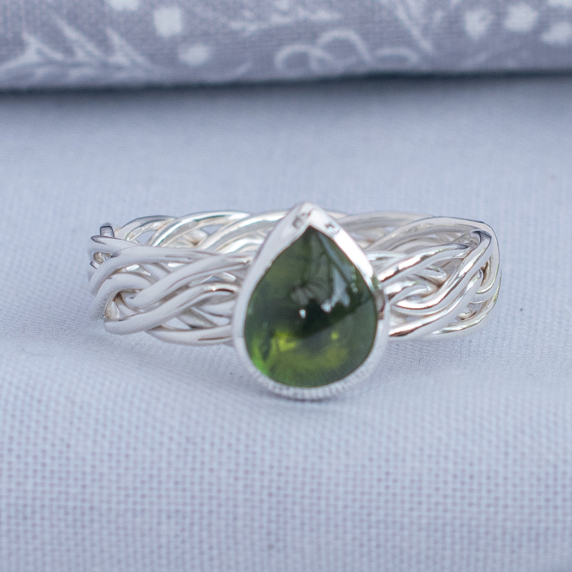 One-of-a-kind olive green tourmaline ring handmade in the UK, size S