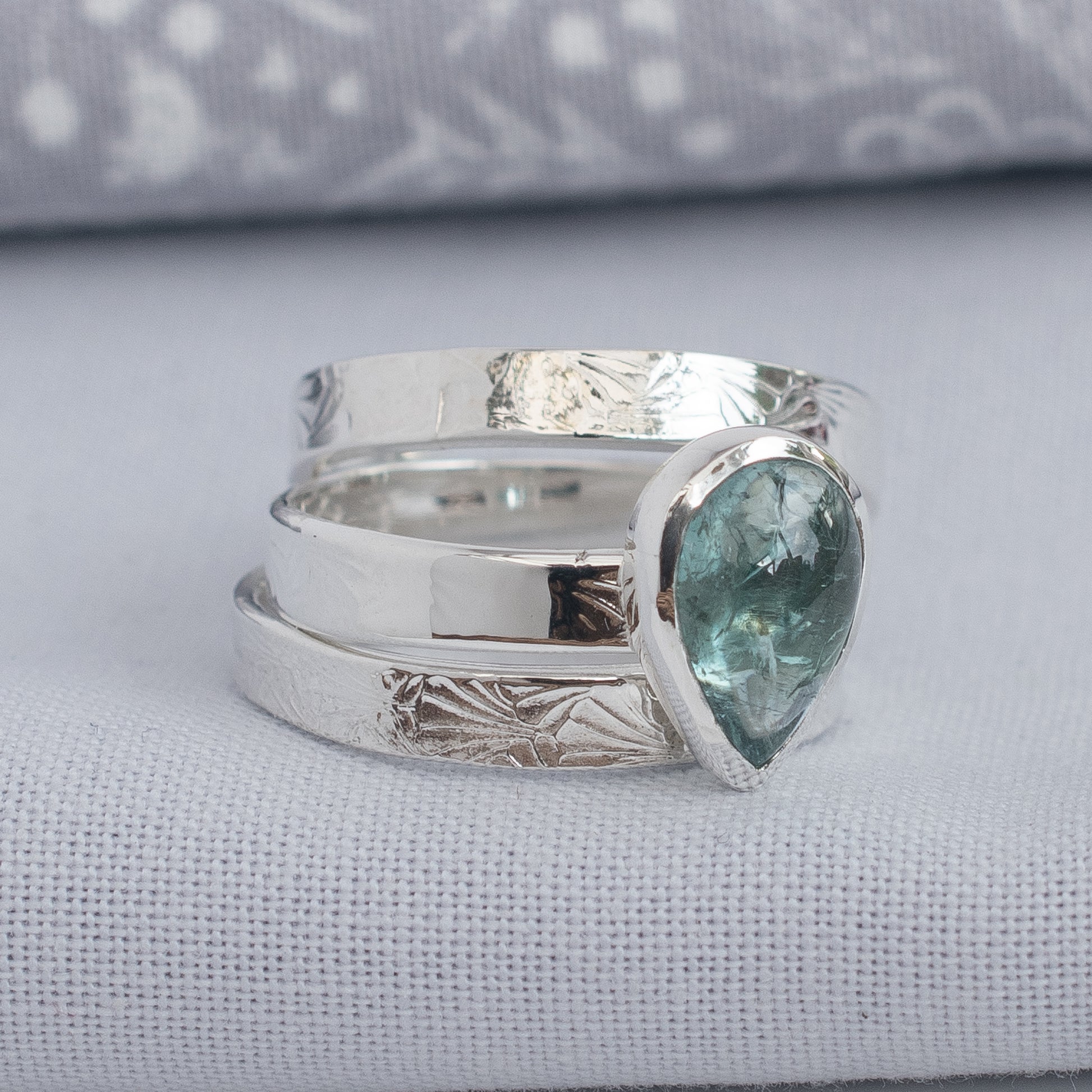 Pale Blue Tourmaline Stacking Ring Set – Argentium Silver – Size N½