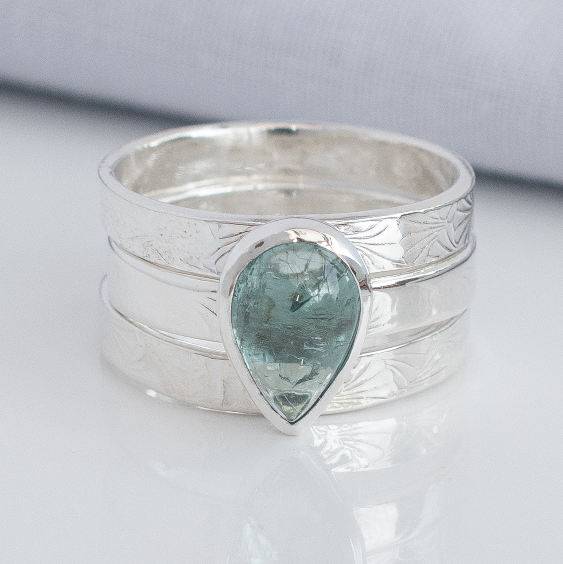 Pale Blue Tourmaline Stacking Ring Set – Argentium Silver – Size N½